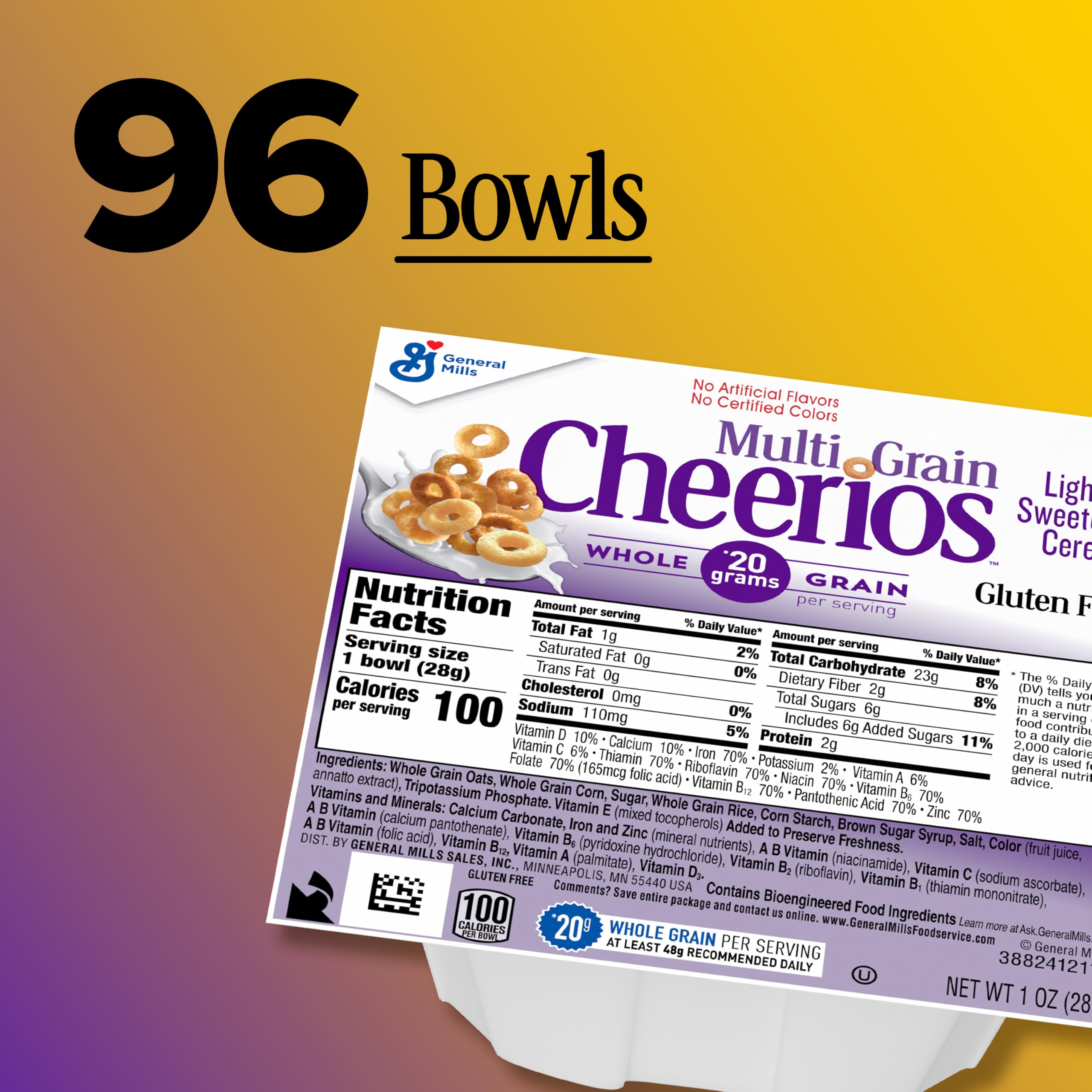 Multigrain Cheerios Cereal Single Serve Bowl, 1 Oz (paquete de 96)