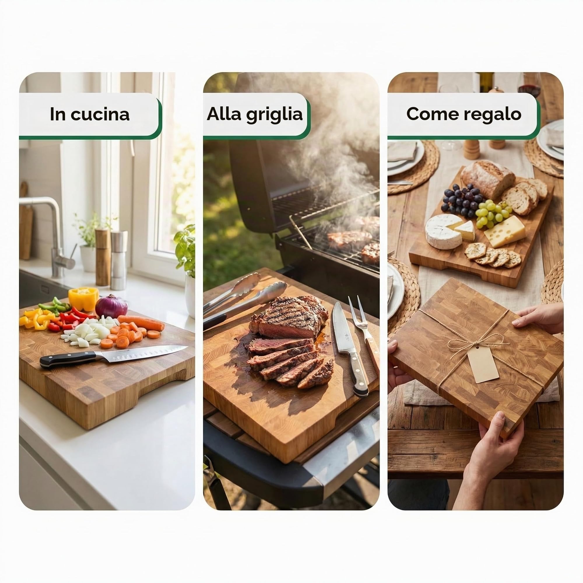 B4K® Tagliere in legno di quercia 43x33x4,3 cm | Con maniglie e piedini in silicone | Antibatterico e oliato | Tagliere da cucina artigianale