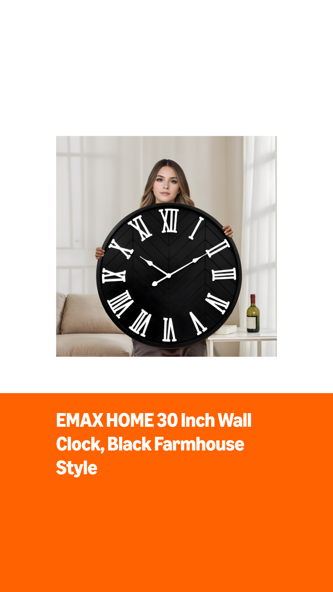Reloj de pared grande 30 pulgadas estilo farmhouse negro miniatura 7