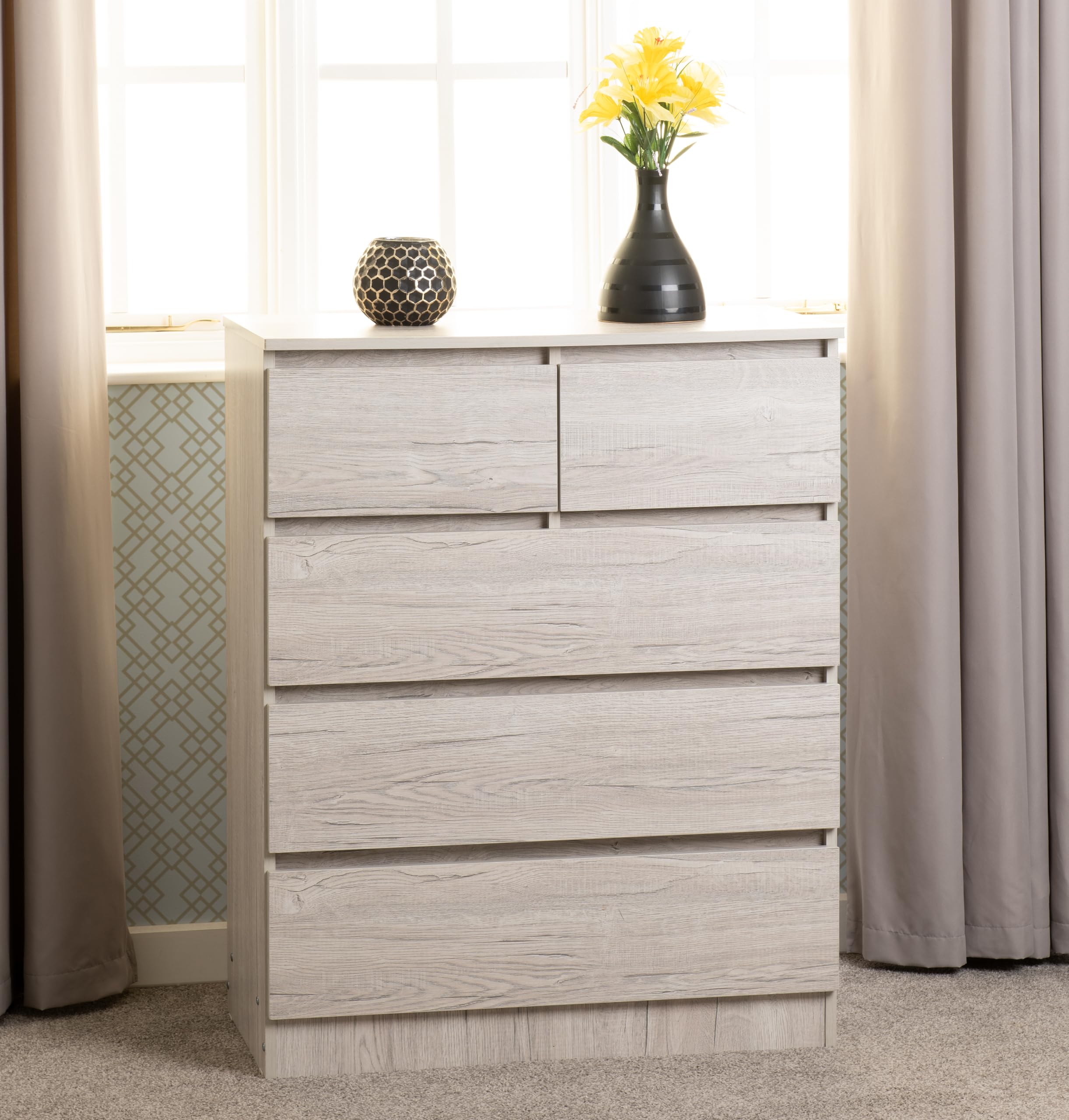 Seconique Malvern 5 Drawer Chest of Drawers Urban Snow