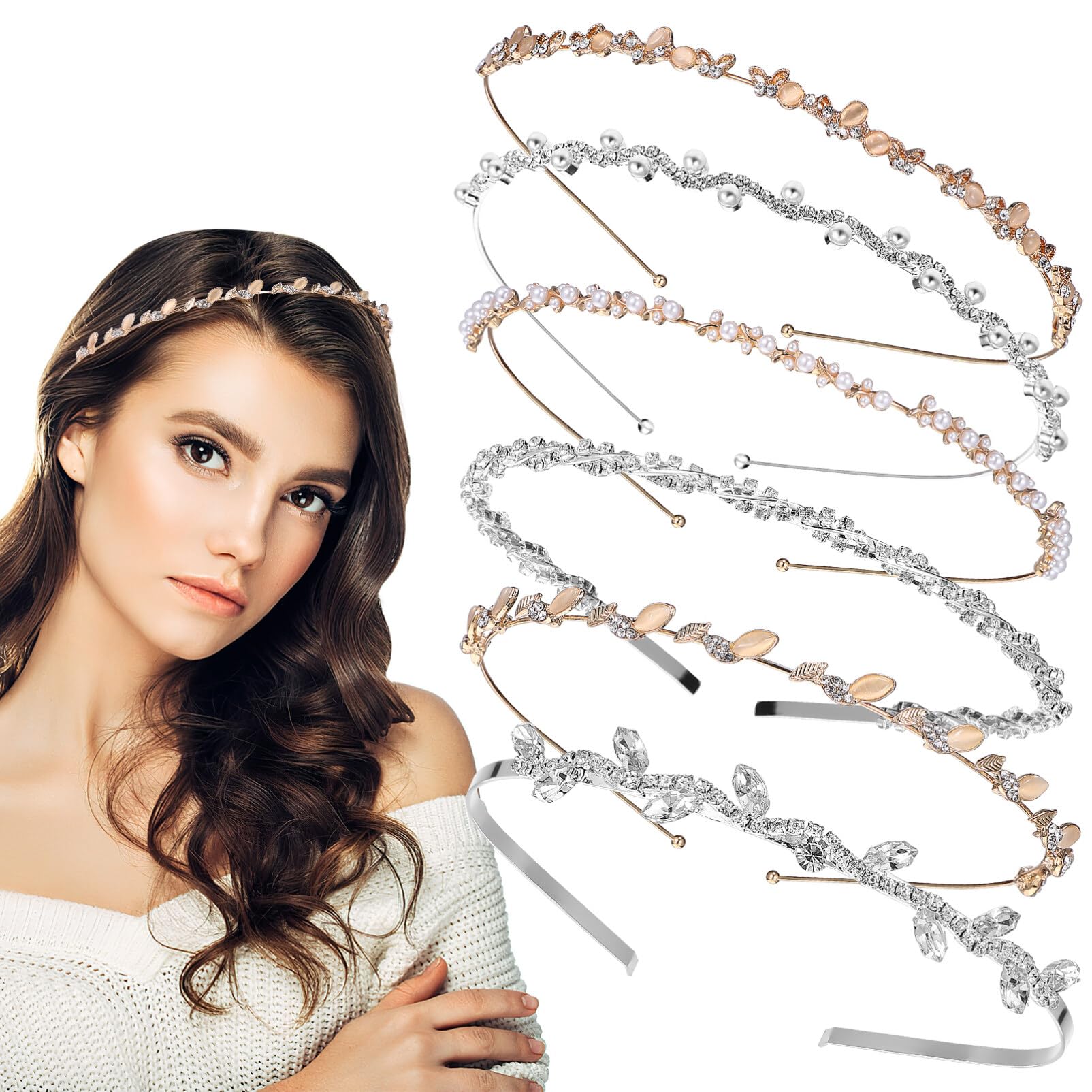 FRCOLOR 6piezas Diademas De Novia Perlas y Rhinestones De Tocados Elegantes Para Bodas y Fiestas Accesorios Decorativos Para Peinados