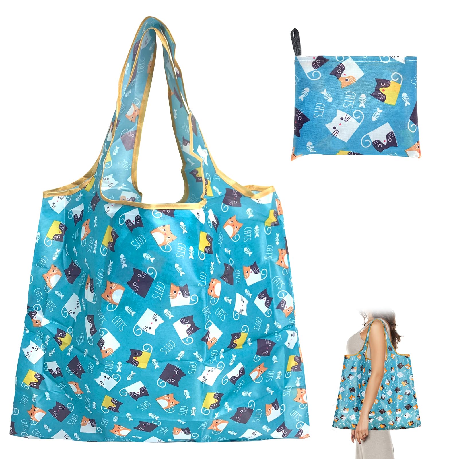 2x Große Einkaufstaschen 44x35x11 Cm - Wiederverwendbare Tragetaschen Aus Polyester