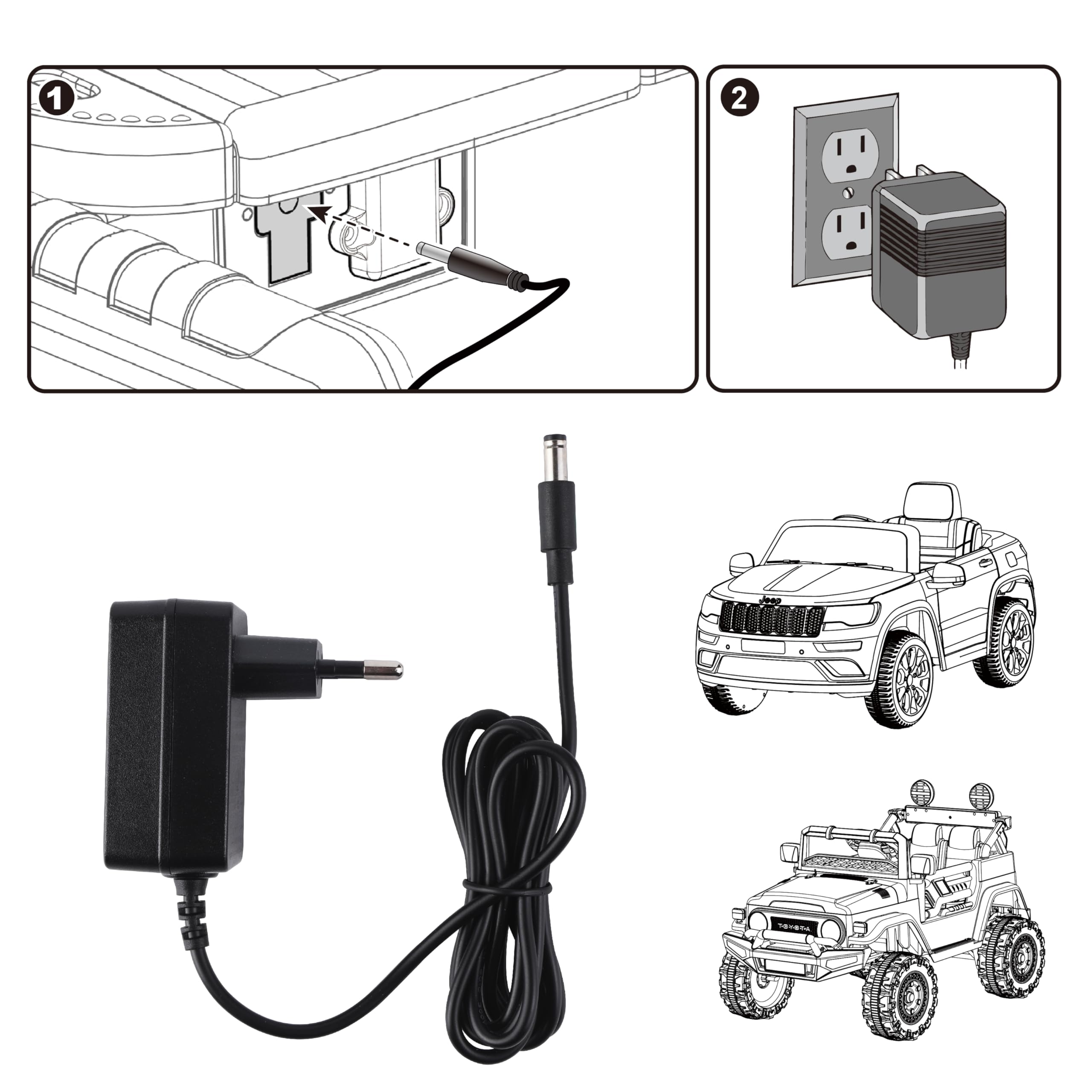Cargador de 12 V para coche eléctrico infantil, cargador 12 V 1 A Ride on Toys Una variedad de vehículos eléctrico