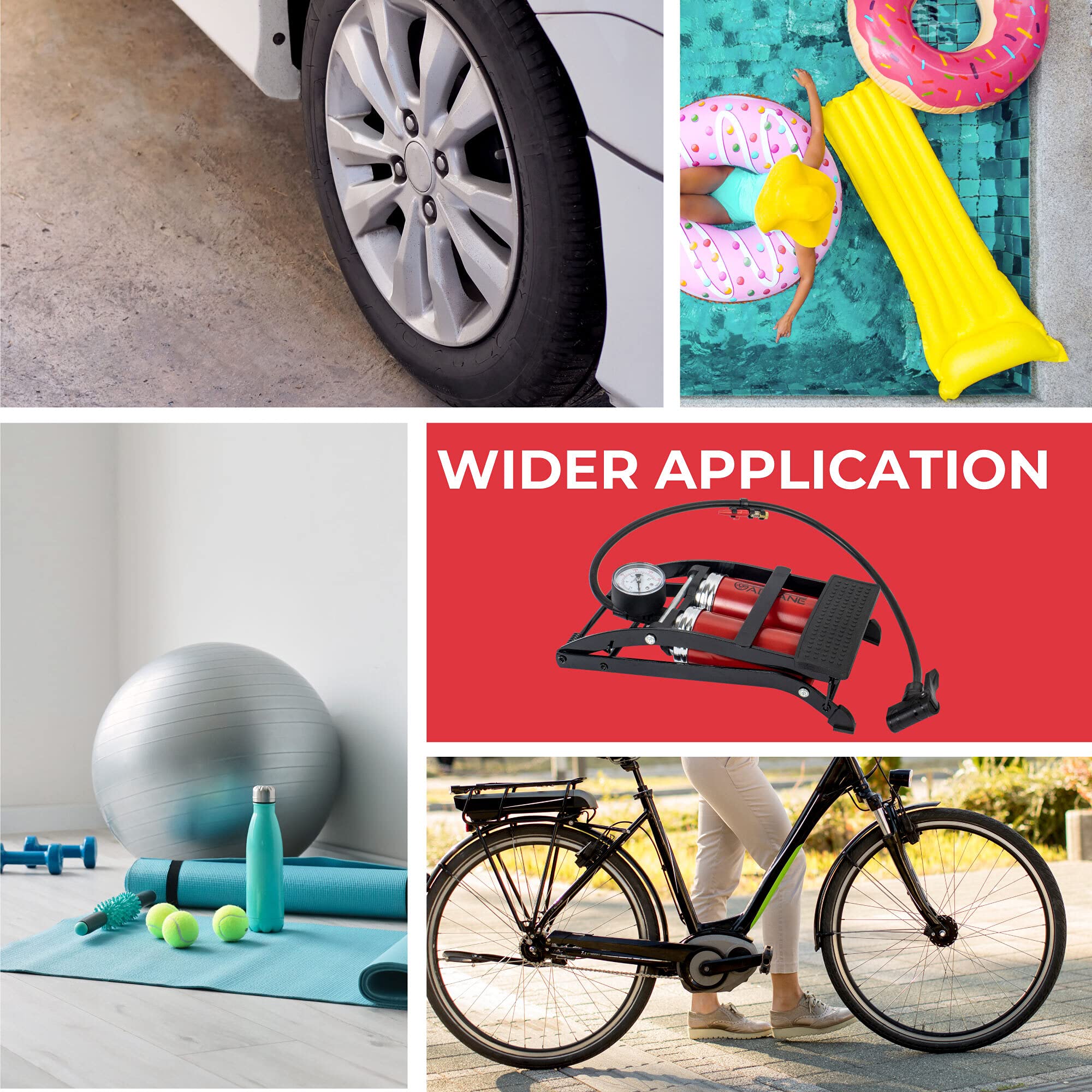 GADLANE Inflador Ruedas Coche Manual - Portátil Mancha Bicicleta con Manometro para Neumáticos de Bicicleta, Neumáticos de Coche, Balones de Fútbol, Colchones de Aire e Hinchables -Bomba Bicicleta