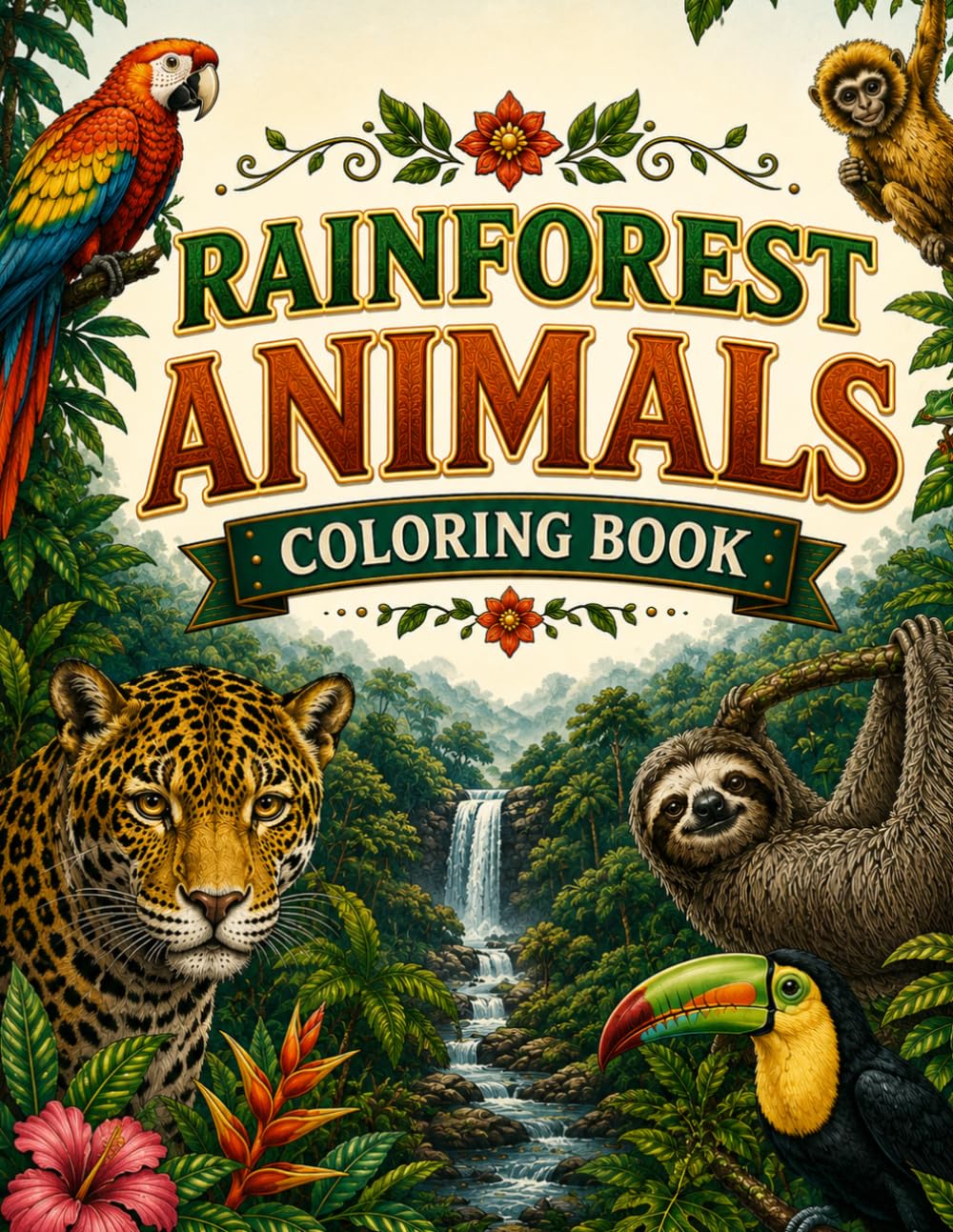 Rainforest Animals Coloring Book: Detailed Jungle Wildlife, Exotic Creatures and Tropical Foliage Scenes for Adults