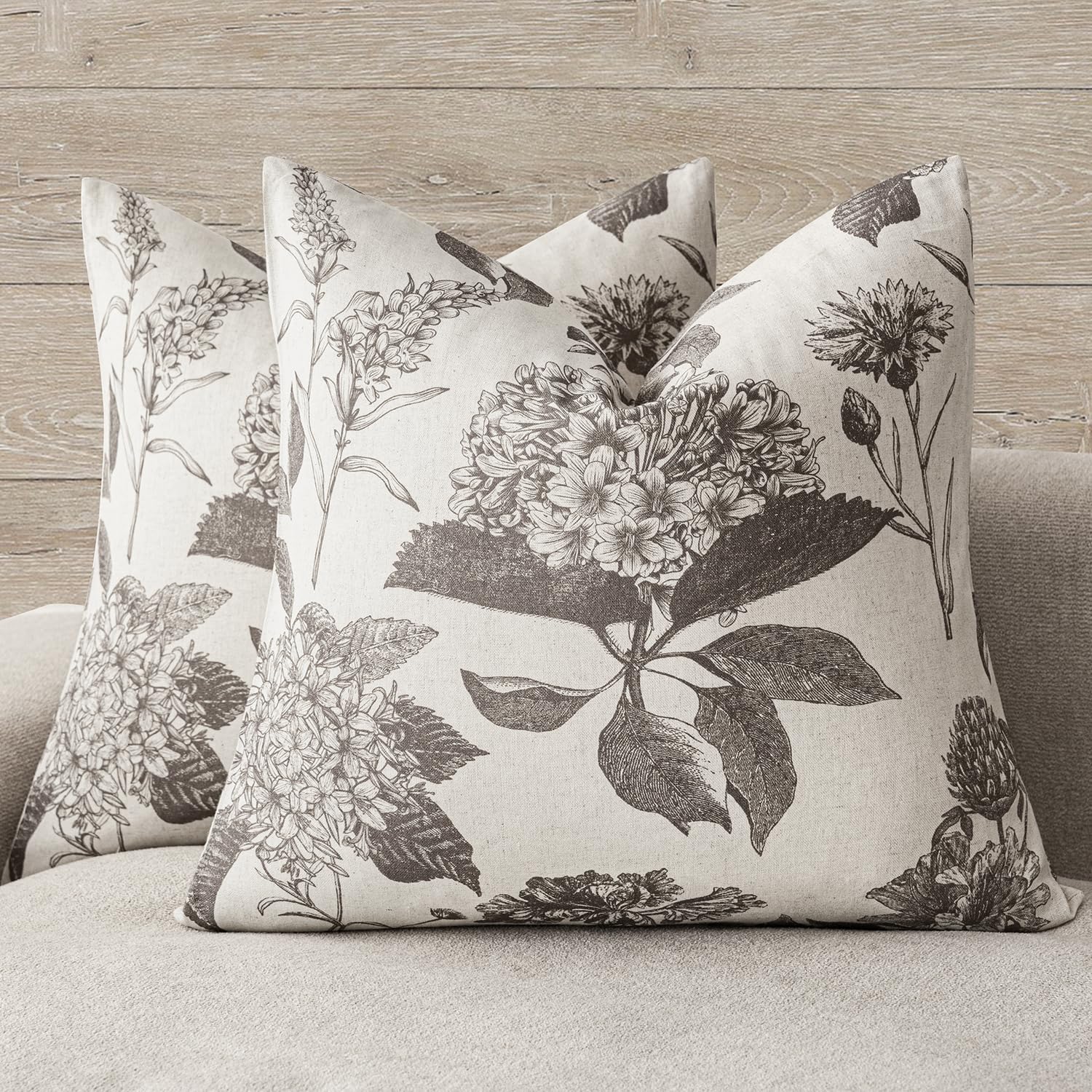 Foindtower Set of 2 Linen Floral Throw Pillow Covers Vintage Accent Print Decorative Cushion Covers Farmhouse Boho Home Decor for Sofa Chair Couch