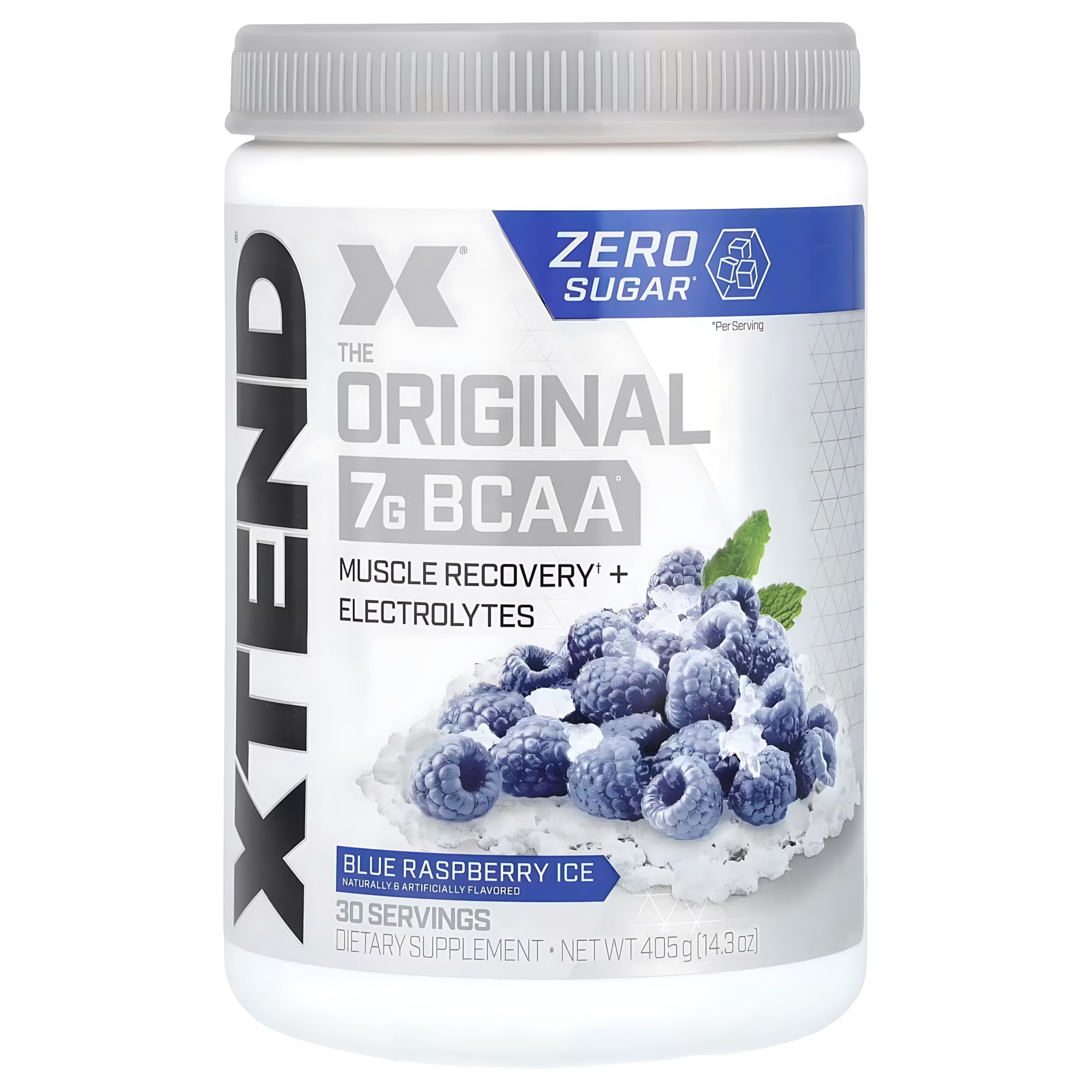 XTEND Original BCAA Powder Blue Raspberry Ice - ZERO CALORIE, ZERO CARB, ZERO SUGAR - Post Workout Muscle Recovery Drink with Amino Acids - 7g BCAAs for Men & Women - 30 Servings