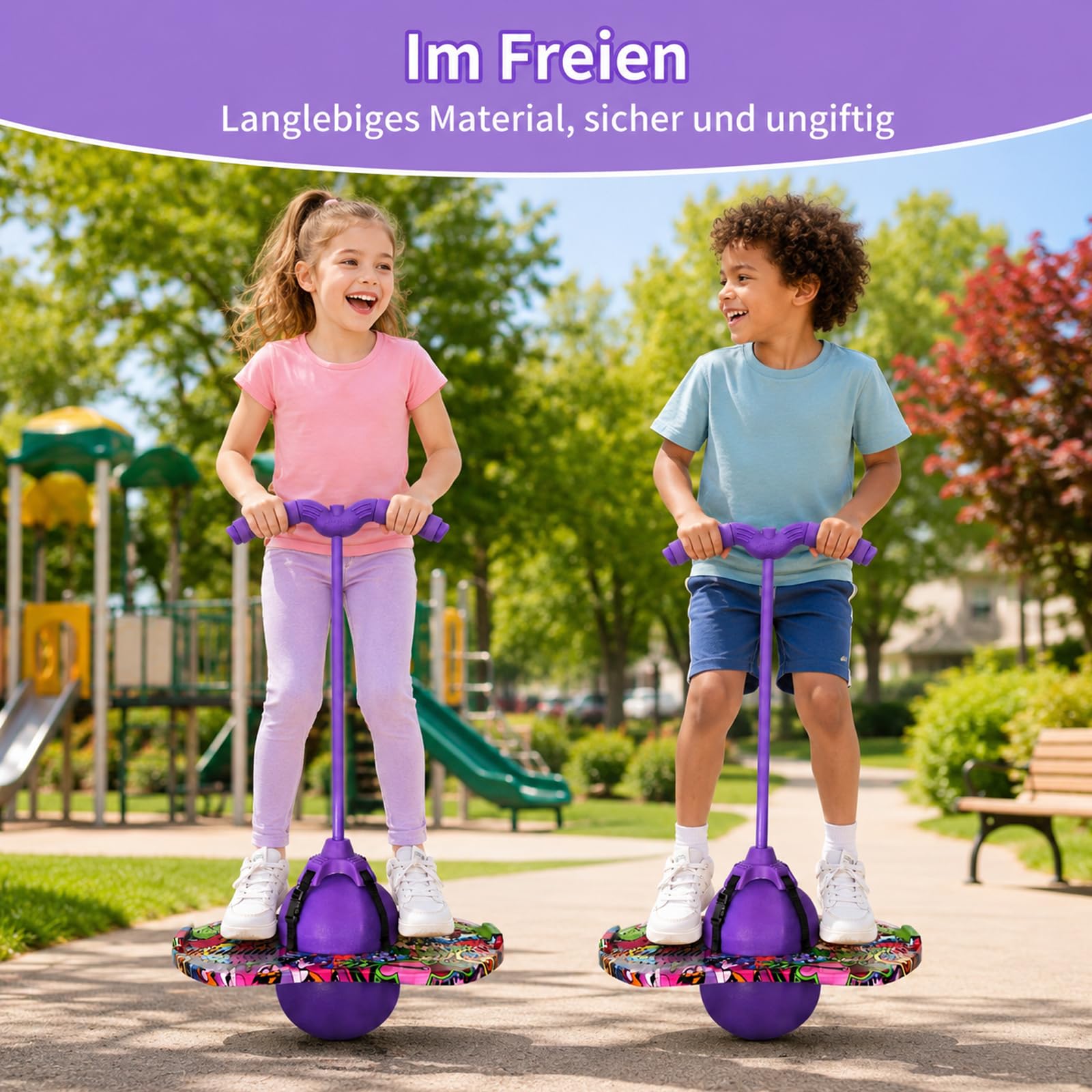 Balance hüpfball, Pogo Sprungball, Pogo Stick für Kinder, Pogo Ball mit Griffen, 90kg Tragkraft, zur Gleichgewichtstraining, Gewichtsreduktion und Fettverbrennung, Geeignet für Kinder (Lila)