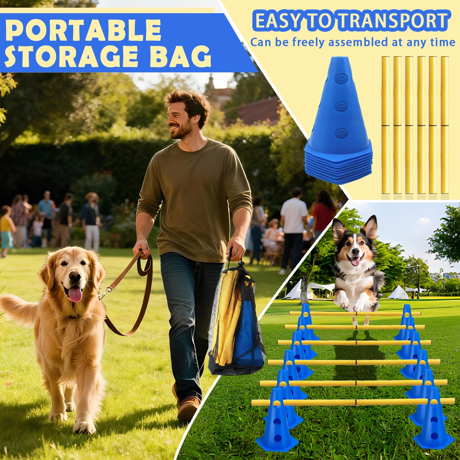 5er Sports Steckhürdenset Cavaletti Agility Set Hunde Hürden Steckhürdenset 10 Kegel 23cm + 5 Stangen 80cm Agility Koordinationstraining Set für Kinder Hunde Teamsport Fussball