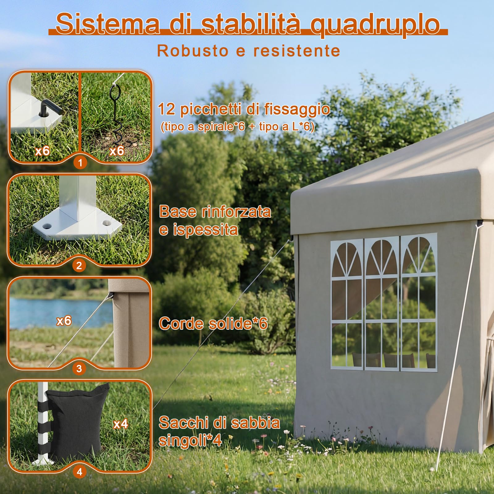 Devoko Gazebo 3x6 Pieghevole Impermeabile, Tenda Pop Up Pieghevole con 6 Pareti Rimovibili, Gazebo Pieghevole con 3 Altezze Regolabili Protezione UV 50+ per Giardino, Terrazza, Campeggio (Beige)