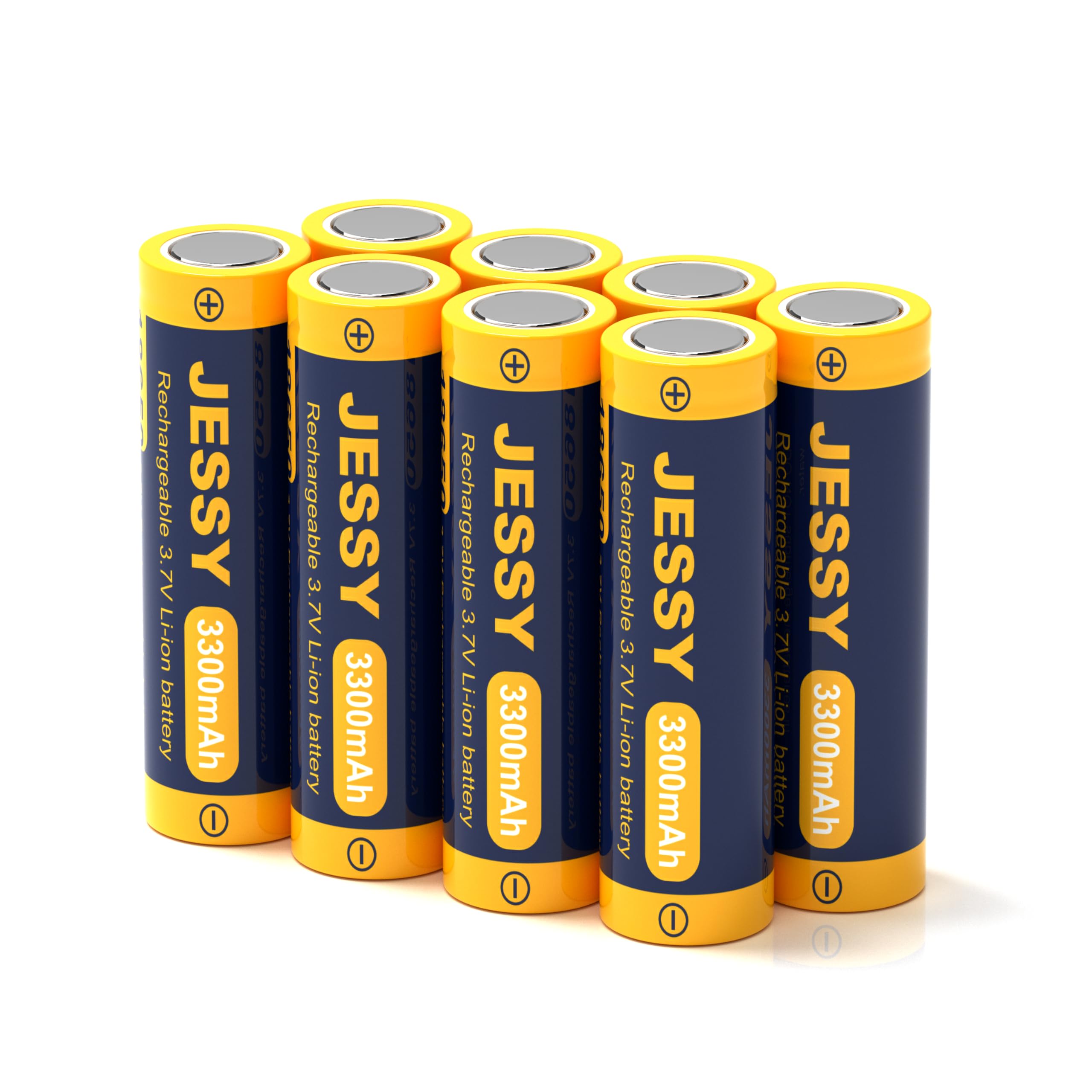 JESSY 8 Pack 3.7Volt Rechargeable Battery Flat Top, 3.7V Lithium Batteries for LED Flashlights, Headlights, Camera, Small Fans