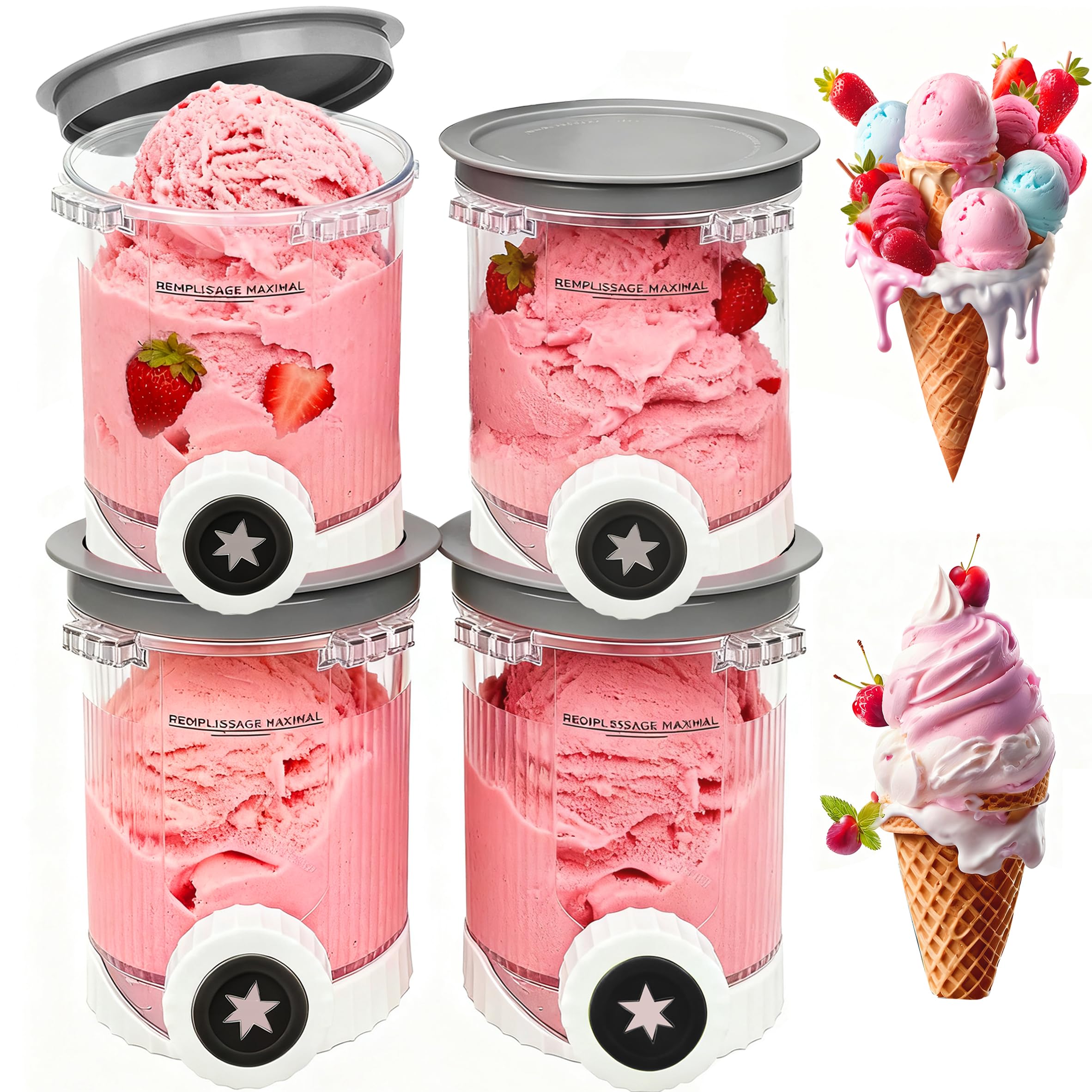 4 Stück Ersatz für Ninja Swirl Behälter NC701EU 480ML BPA-Frei und Spülmaschinenfest Becher und Deckel kompatibel mit Ninja Creami Swirl Behälter, für NC701EU Eismaschine Zubehör