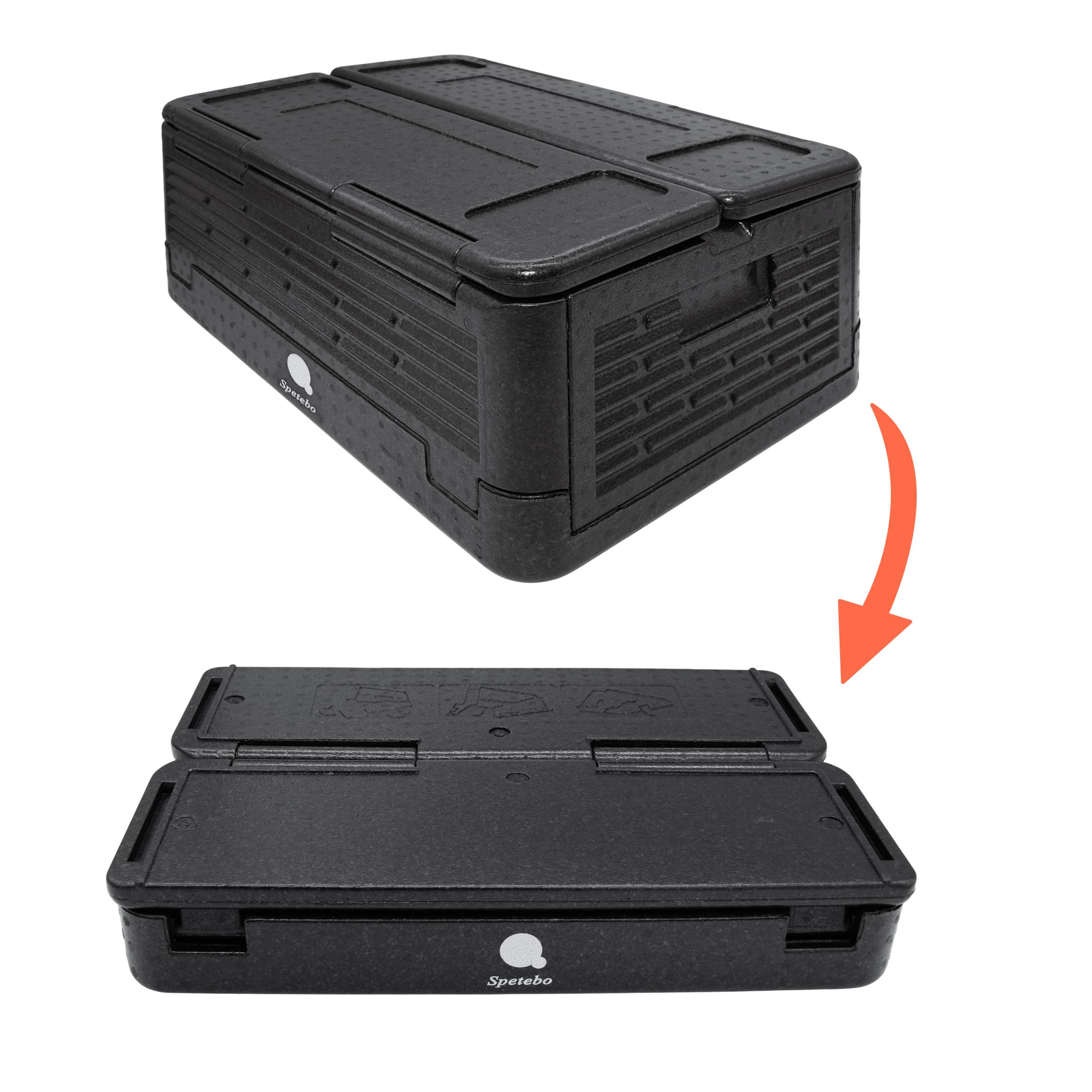 Thermobox groß faltbar schwarz zum Warmhalten und Kühlen - 42 L - Essen Warmhaltebox klappbar 60 x 41 cm - Styropor Klappbox Kühlbox Isolierbox für Speisen Getränke mit isolierendem Deckel