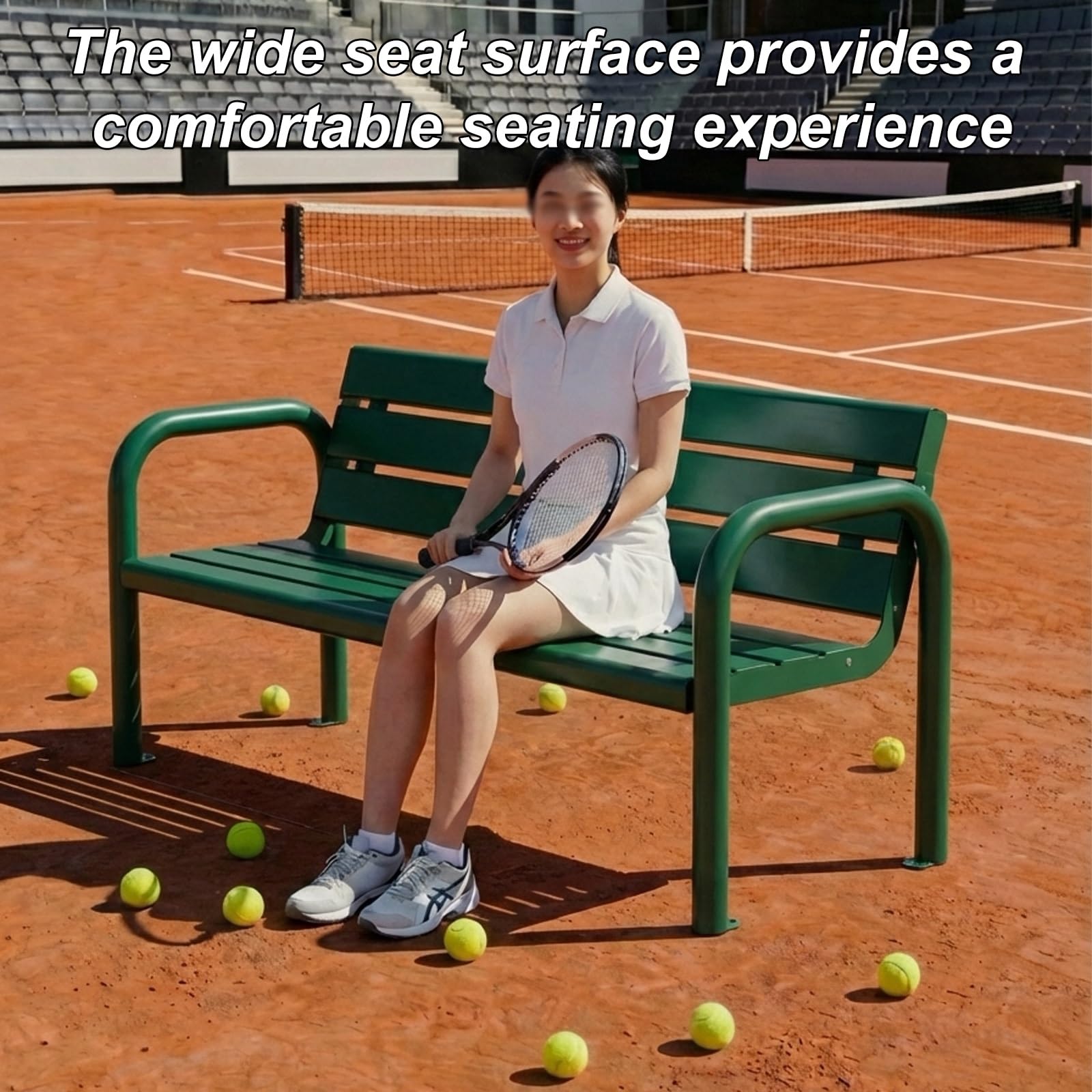 Panchina da Campo da Tennis, Panchina a Bordo Campo, con Schienale e Braccioli, Design Cavo, Facile Installazione, Adatta a Parchi, Campi Sportivi, Verande(White,120cm/47.2in)