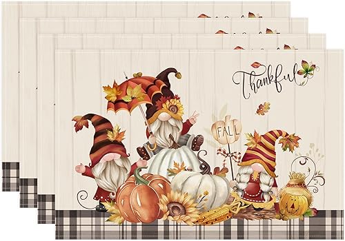 Miniatura 7 de Bonhause Juego de 4 manteles individuales florales de acuarela, 12 x 18 pulgadas, hojas de flores azules y marrones, manteles individuales lavables