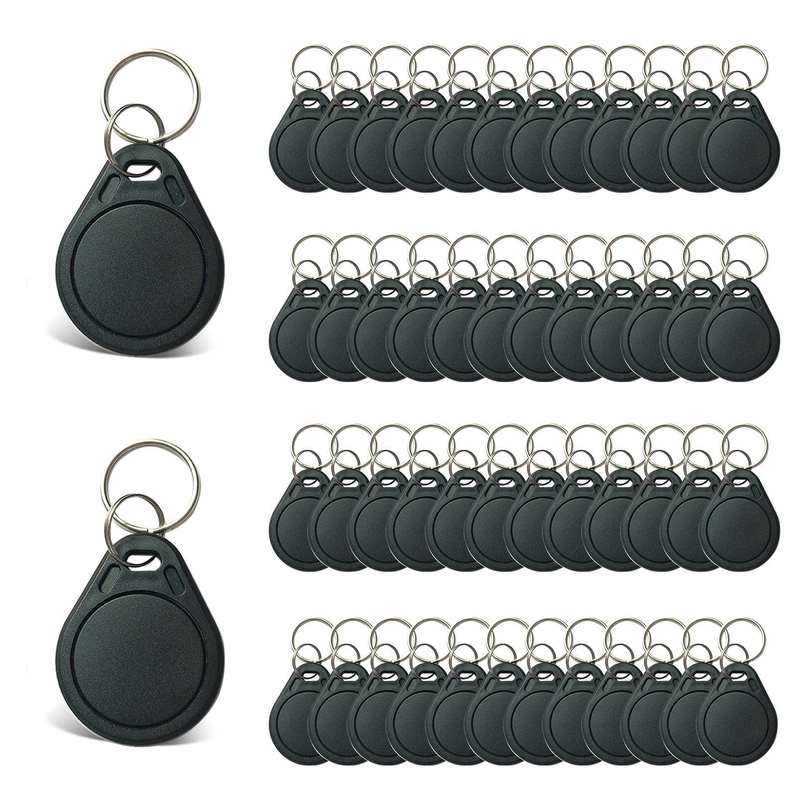 Tarjetas RFID 13.56 MHz ISO14443A, Llaveros no clonables, Control de Acceso Oficina (Negro, 50)