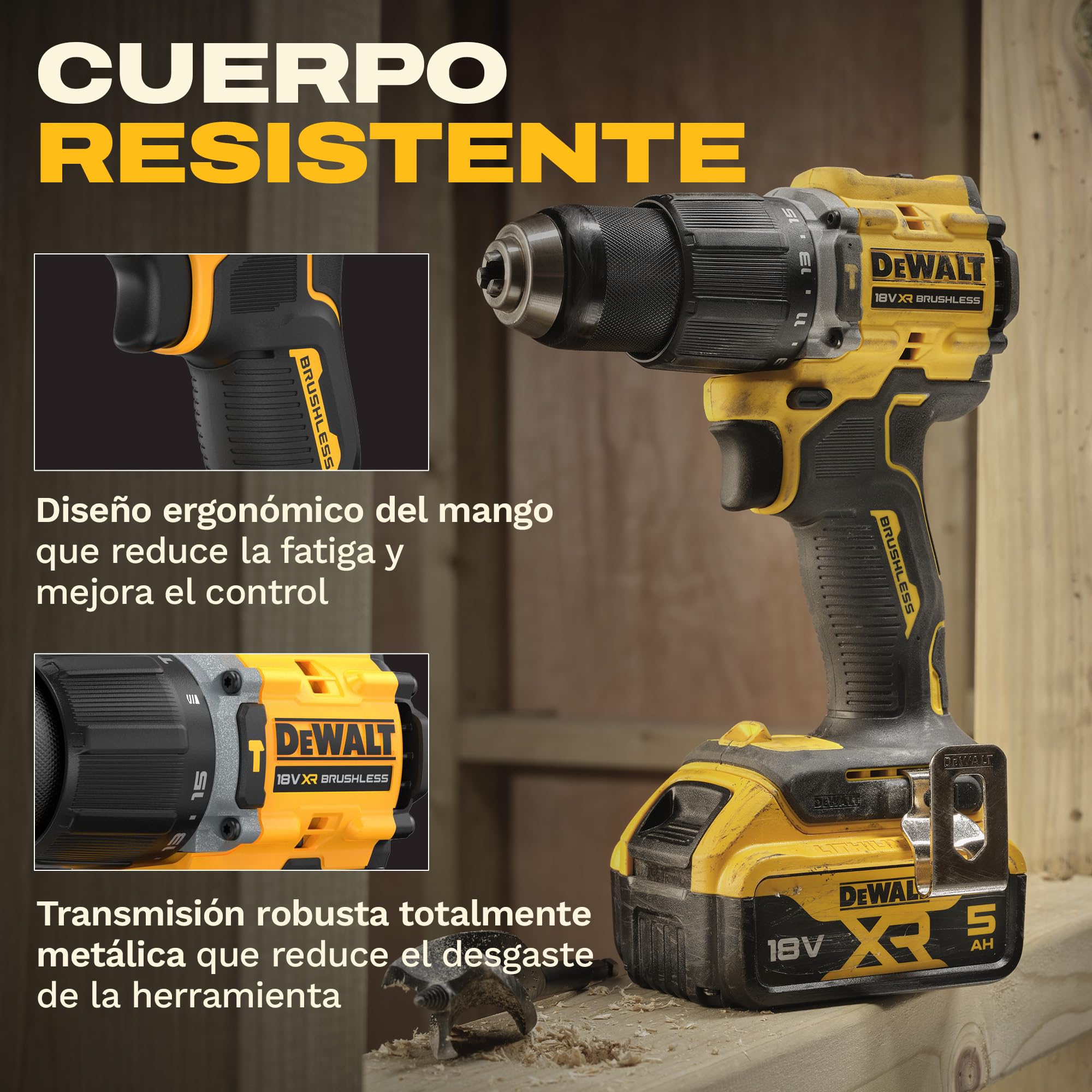 DEWALT Taladro percutor compacto sin escobillas 18V XR con 2 baterías de iones de litio de 5Ah y caja de kit TSTAK, enchufe europeo, DCD799P2T-QW