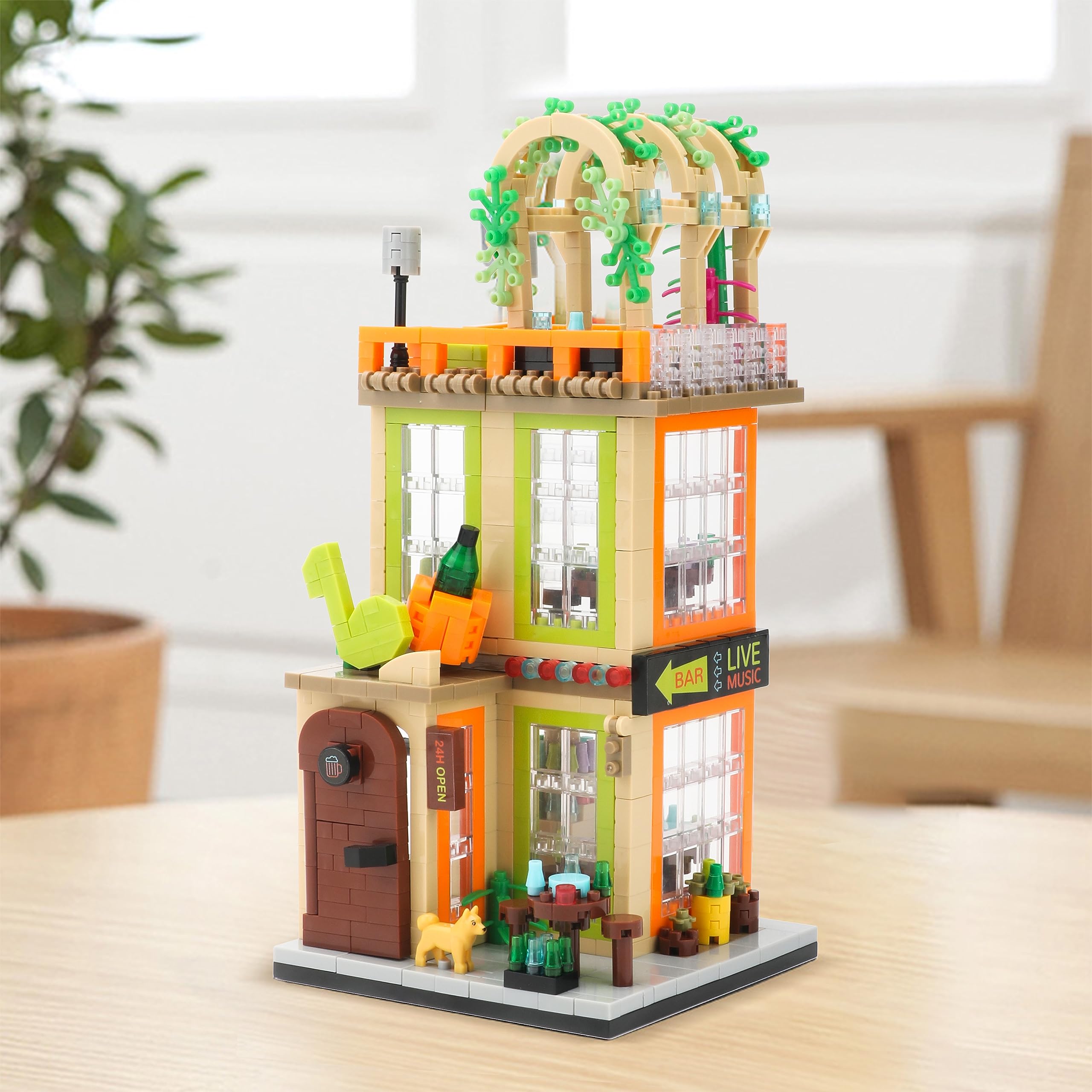 City Street View Music Shop Building Set, Bar House Mini Building Blocks, Moc Creative Model Kits, Unique Present for Ages of 6+(1050PCS)