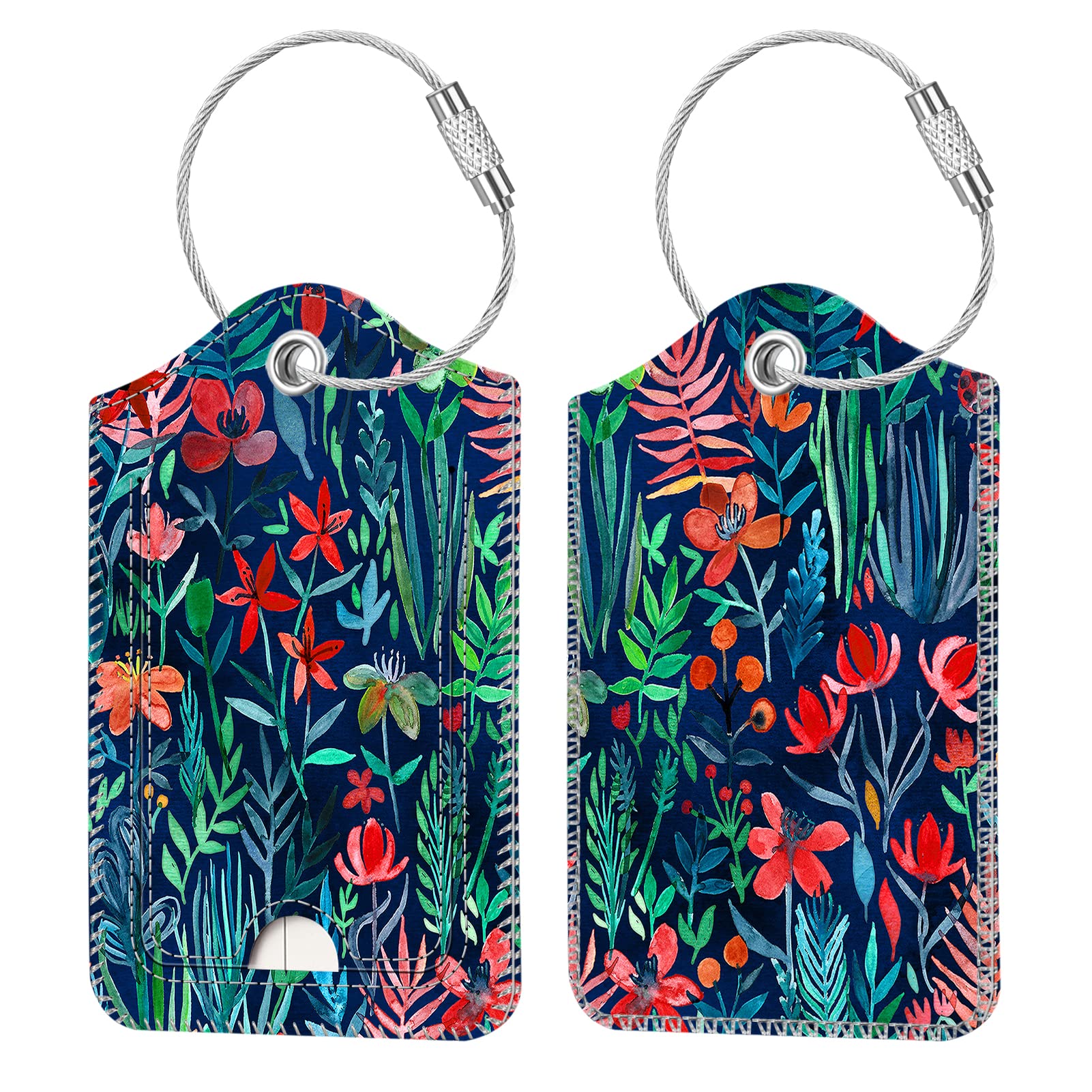 FINTIEFintie Luggage Tags, Privacy Cover ID Label with Stainless Steel Loop and Address Card for Travel Bag Suitcase - Jungle Night (2 Piece)