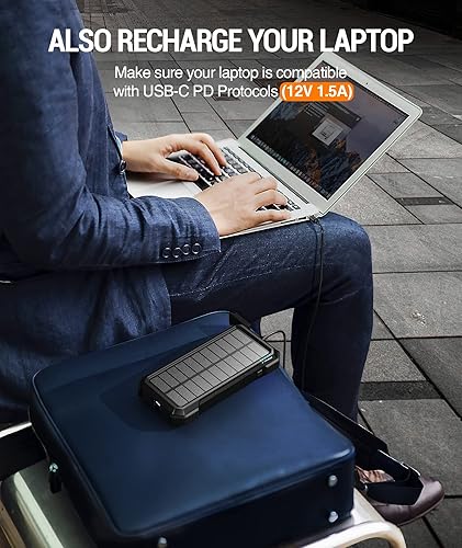Miniatura 6 de BLAVOR Banco de energía solar de 20000 mAh Cargador inalámbrico de carga rápida de 10 W (negro) más cable de carga múltiple 3 en 1 de 4 pies