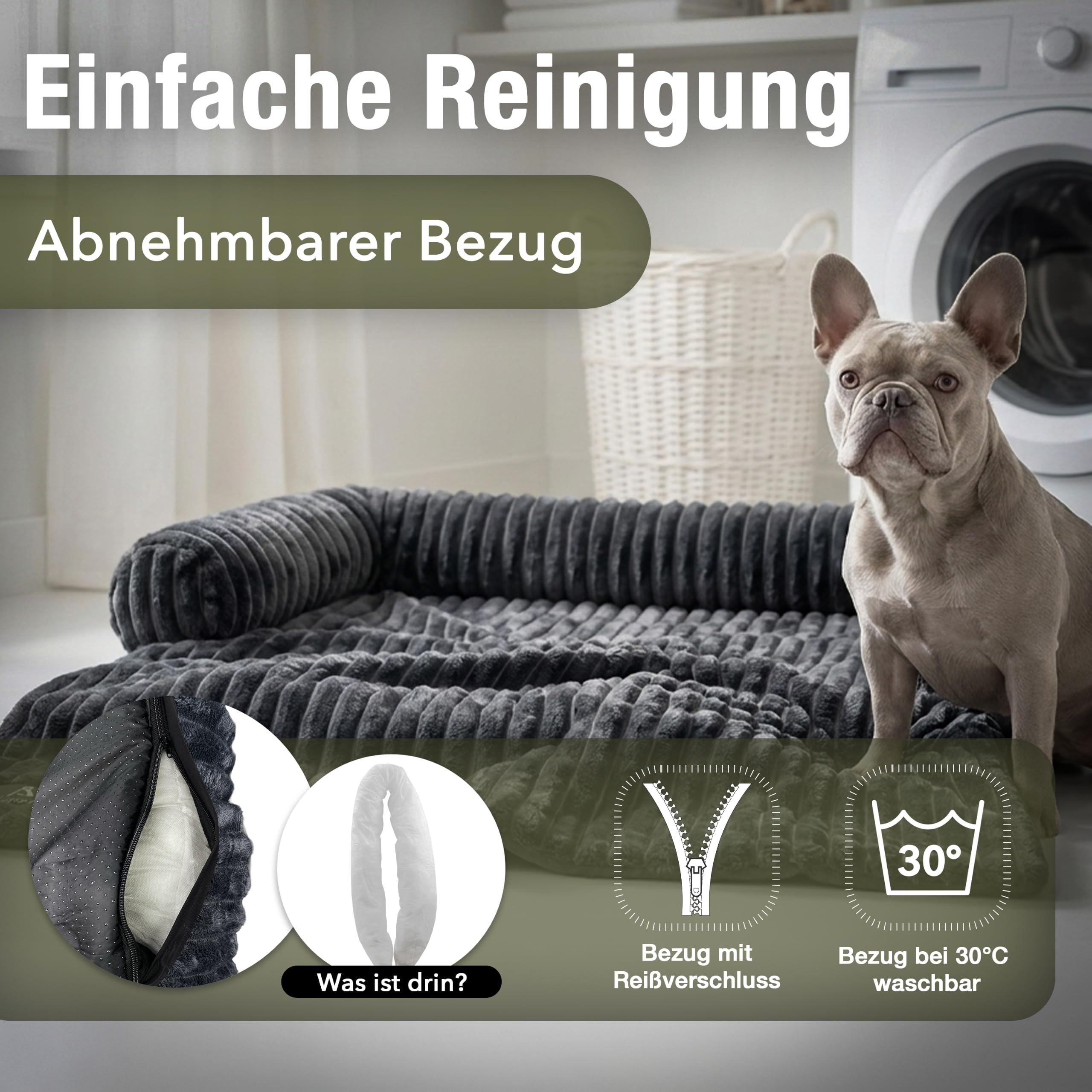 Hundebett & Sofaschutz – Cord Plüsch & Wasserdichter Boden – rutschfeste Sofa-Auflage für kleine & mittlere Hunde – VELVETPAW (Waschbar) – Marke aus Berlin, Farbe:Anthrazit