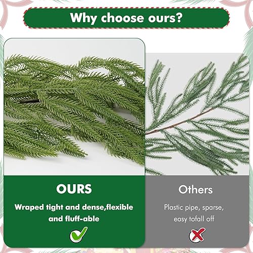 Miniatura 4 de Guirnalda de Navidad de pino Norfolk artificial de 6 pies, vegetación sintética de polietileno de tacto real, decoración impermeable para interiores