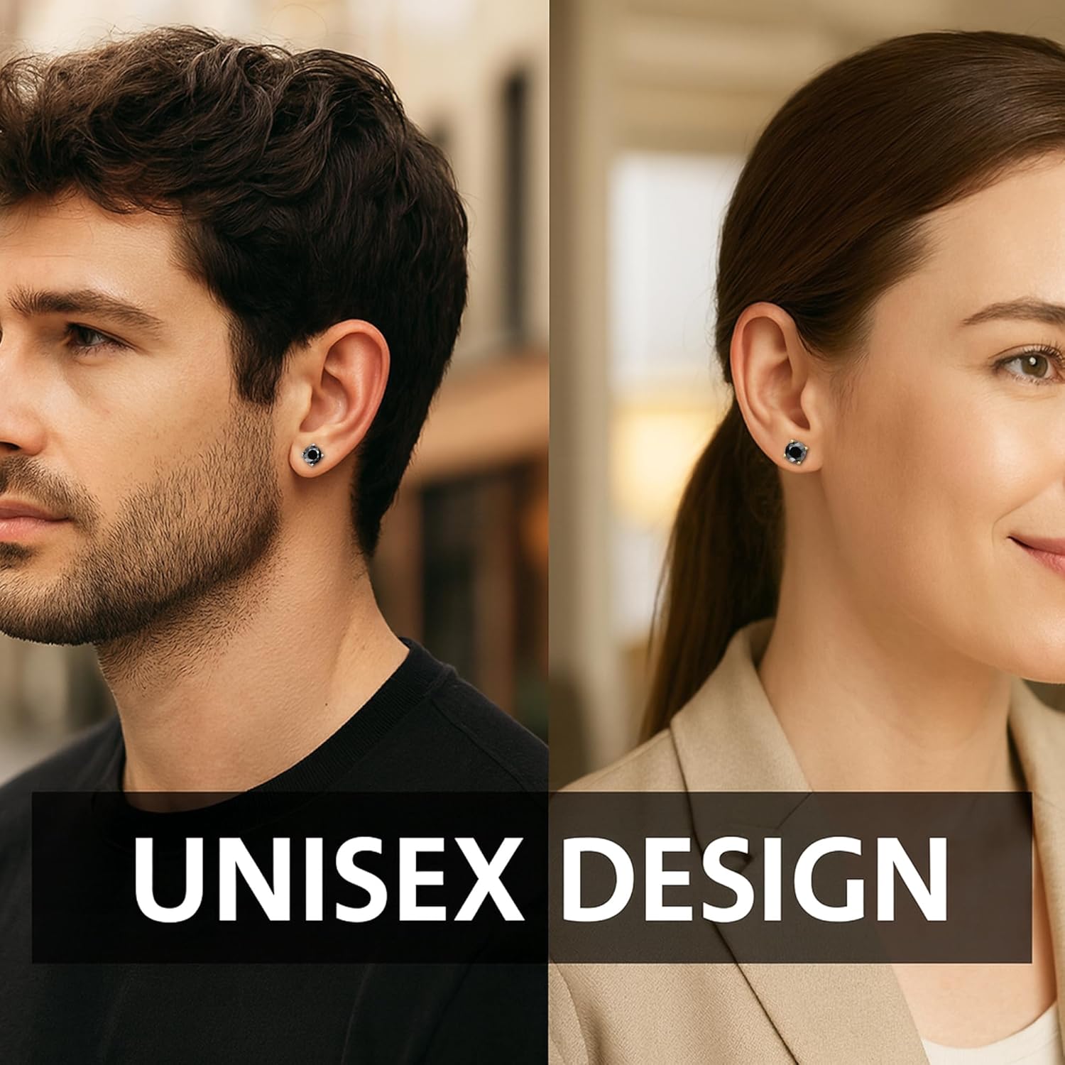 Impalsory Black Moissanite Stud Earrings, 925 Sterling Silver 18K Gold Plated, Hypoallergenic Round Cut Earrings for Men and Women, Gift Jewelry - Image 5