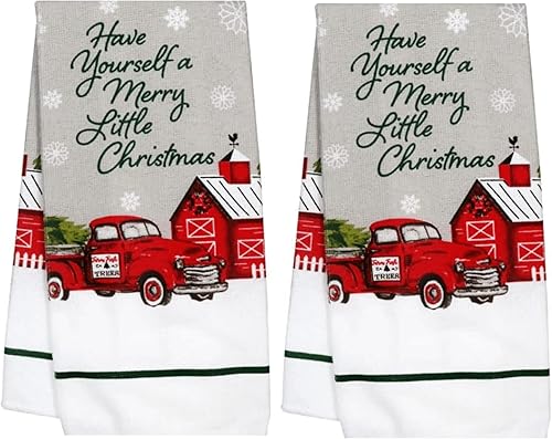 Miniatura 9 de Juego de 2 toallas de cocina con temática navideña de invierno (árbol de Navidad y flor de pascua)