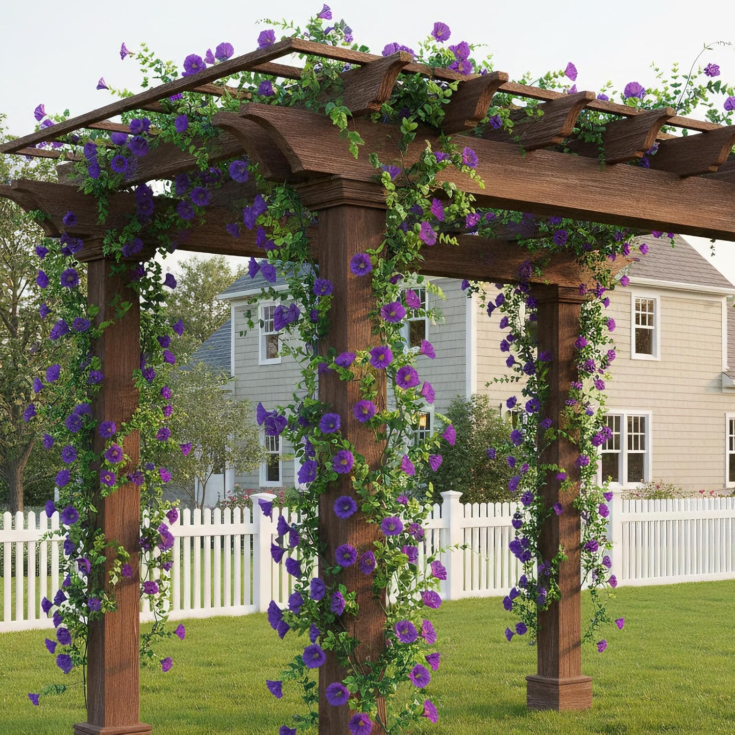 GTIDEA 6Pcs Fake Vines Spring Garland 36Feet Artificial Hanging Morning Glory Flower Garland Purple for Outdoors Wall Fence Indoor Arch Wedding Décor