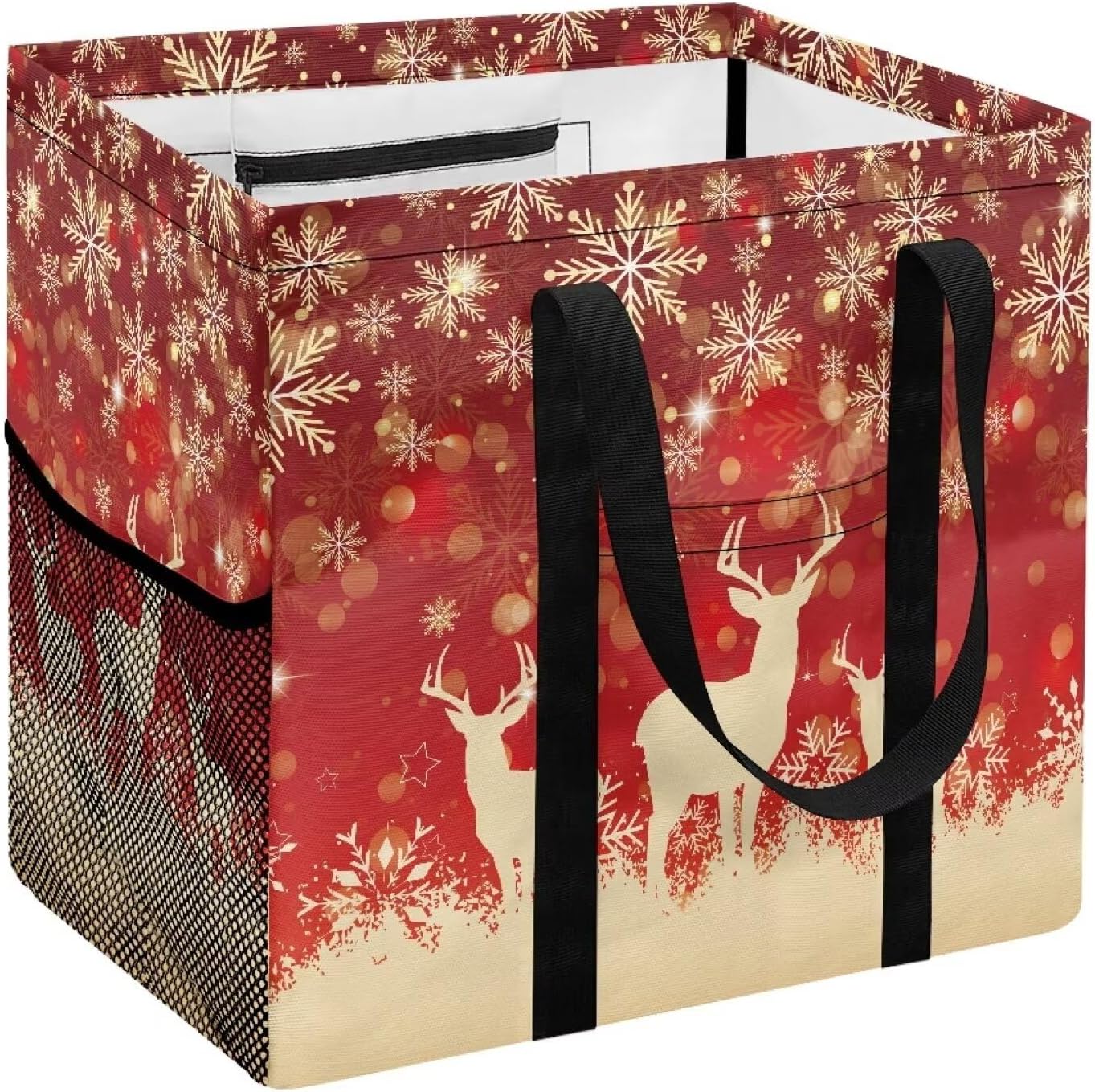 Deer Christmas Large Laundry Hamper with Handle and Pocket Waterproof Dirty Clothes Basket Foldable Durable Laundry Baskets Christmas Decor