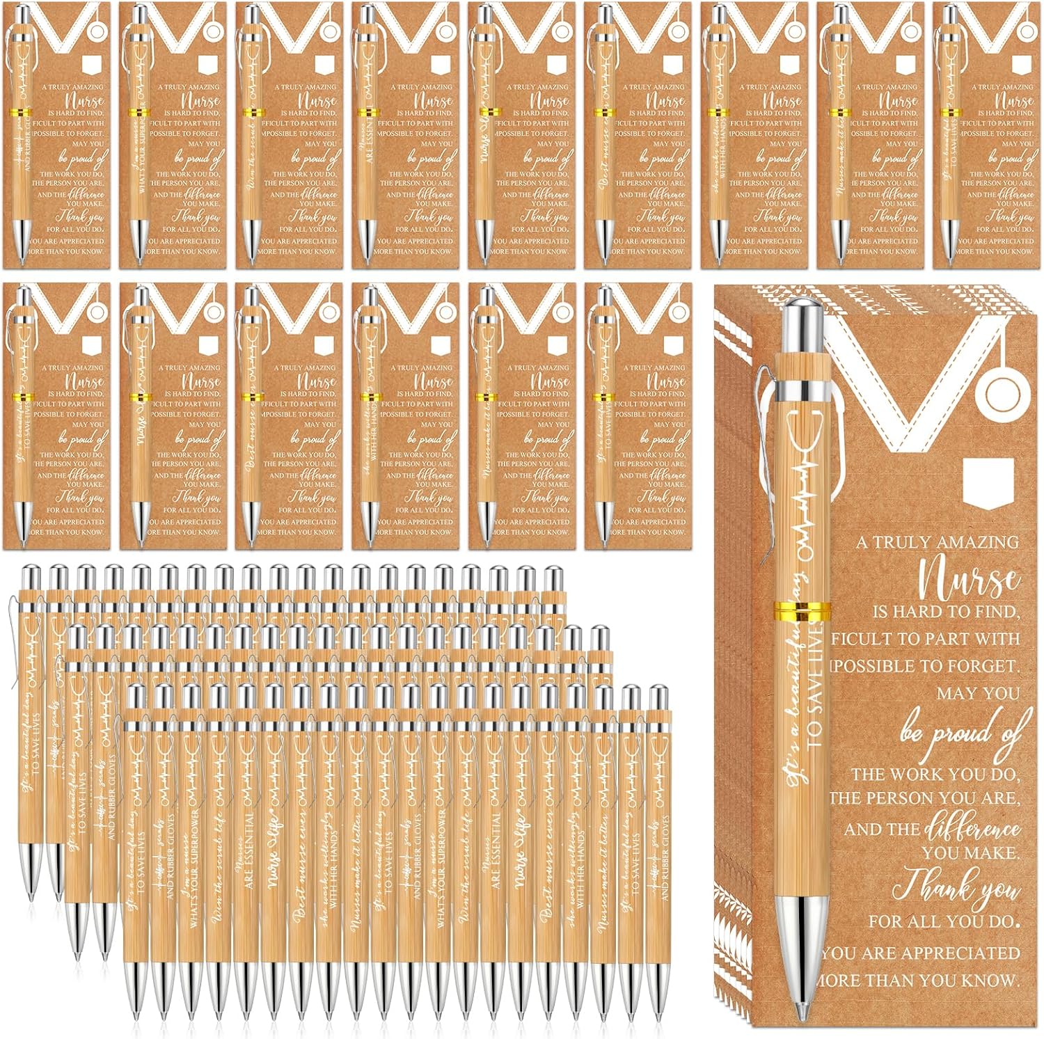 Jetec Nurse Appreciation Gifts Bulk 2026 Nurse Week Ballpoint Pens with Kraft Cards Thank You Gifts for Graduation Nursing Students Nurses Week Healthcare Staff Volunteer(50 Sets)