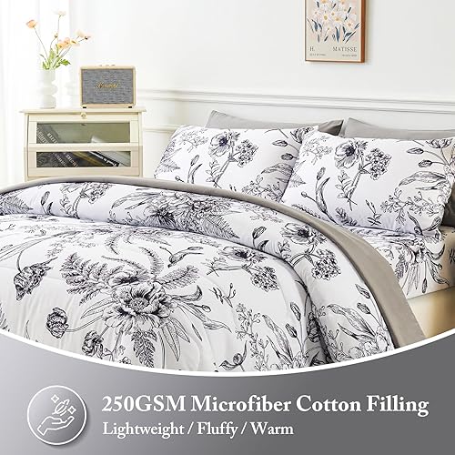 Miniatura 3 de YIYEA Juego de edredón Queen  Estampado floral  7 piezas de cama en una bolsa  Juegos de ropa de cama para todas las estaciones con edredón, sábana