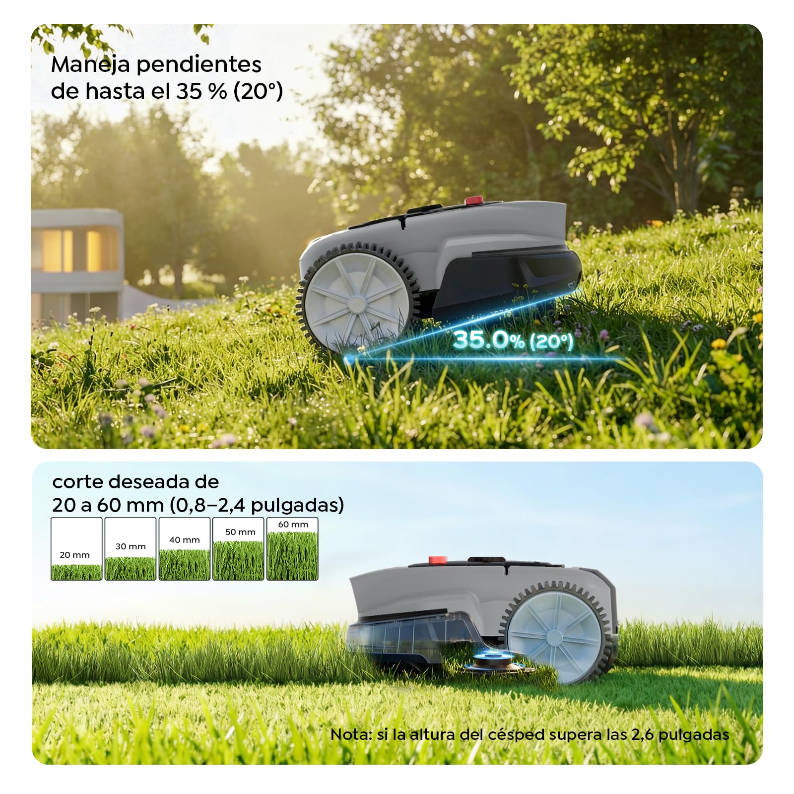 YARDCARE V3 Robot Cortacésped sin Cable Perimetral | Navegación Visual, Detección de 150+ Obstáculos, Control por App, 50 dB, Bandas Magnéticas