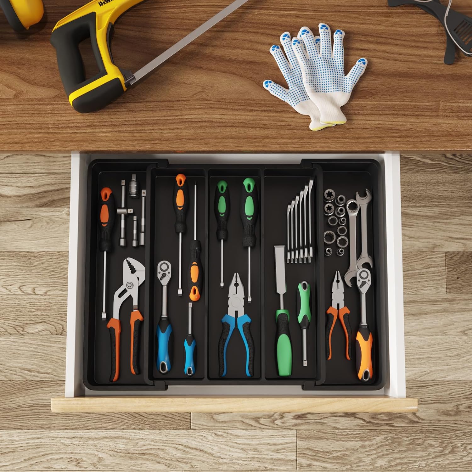 Lifewit Utensil Organizer for Kitchen Drawers, Expandable Cooking Utensil Tray, Adjustable Cutlery Silverware Flatware Holder, Plastic Spatula Tools and Gadgets Storage Divider, Black, 13"-22" x 15", view 15