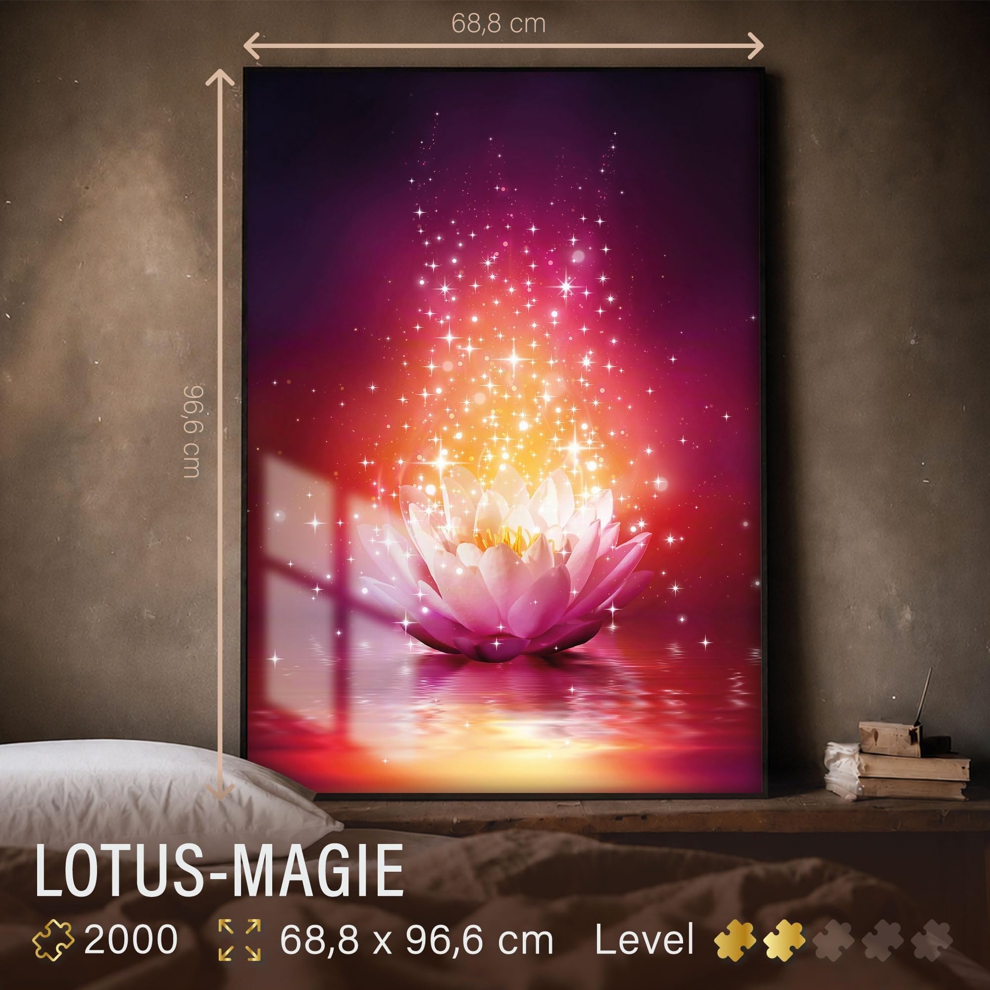 Ulmer Puzzleschmiede - Puzzle "Lotus-Magia" - Puzzle artístico y moderno de 2000 piezas - Fantástica flor de loto como flor mágica brillante en el agua - Puzle de calidad fabricado en Alemania