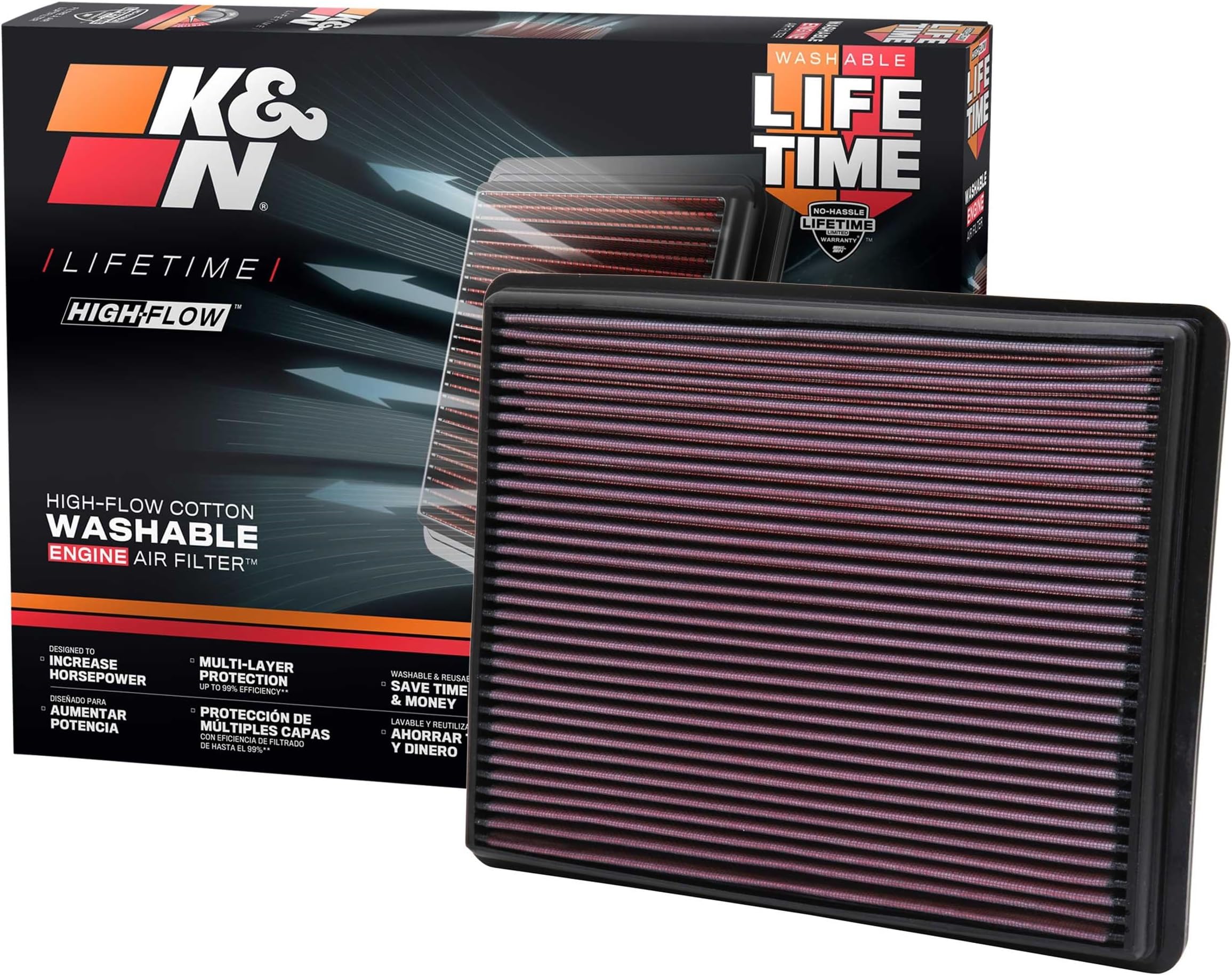 K&N High-Flow Original Lifetime Engine Air Filter: Increase Power: Compatible with 1999-2020 Cadillac/Chervolet/GMC: Escalade, Avalanche, Cheyenne, Silverado, Suburban, Tahoe, Sierra, Yukon, 33-2129