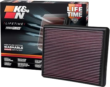 K&N High-Flow Original Lifetime Engine Air Filter Increase Power Compatible with 1999-2020 Cadillac/Chervolet/GMC Escalade, Avalanche, Cheyenne, Silverado, Suburban, Tahoe, Sierra, Yukon, 33-2129