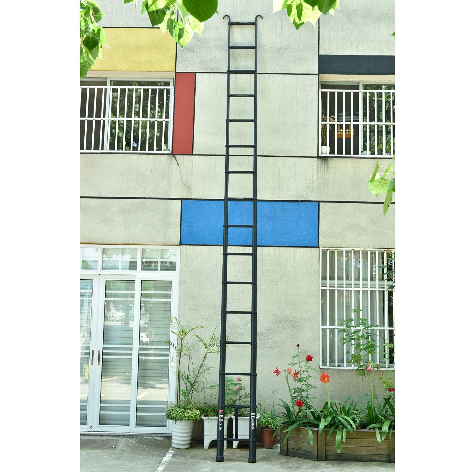 Escalera Telescópica de 6,2 m con Gancho Extraíble, Escalera Plegable de Aluminio Andamio, Antideslizante, Resistente, 150 kg/330 libras de Carga (Negro)