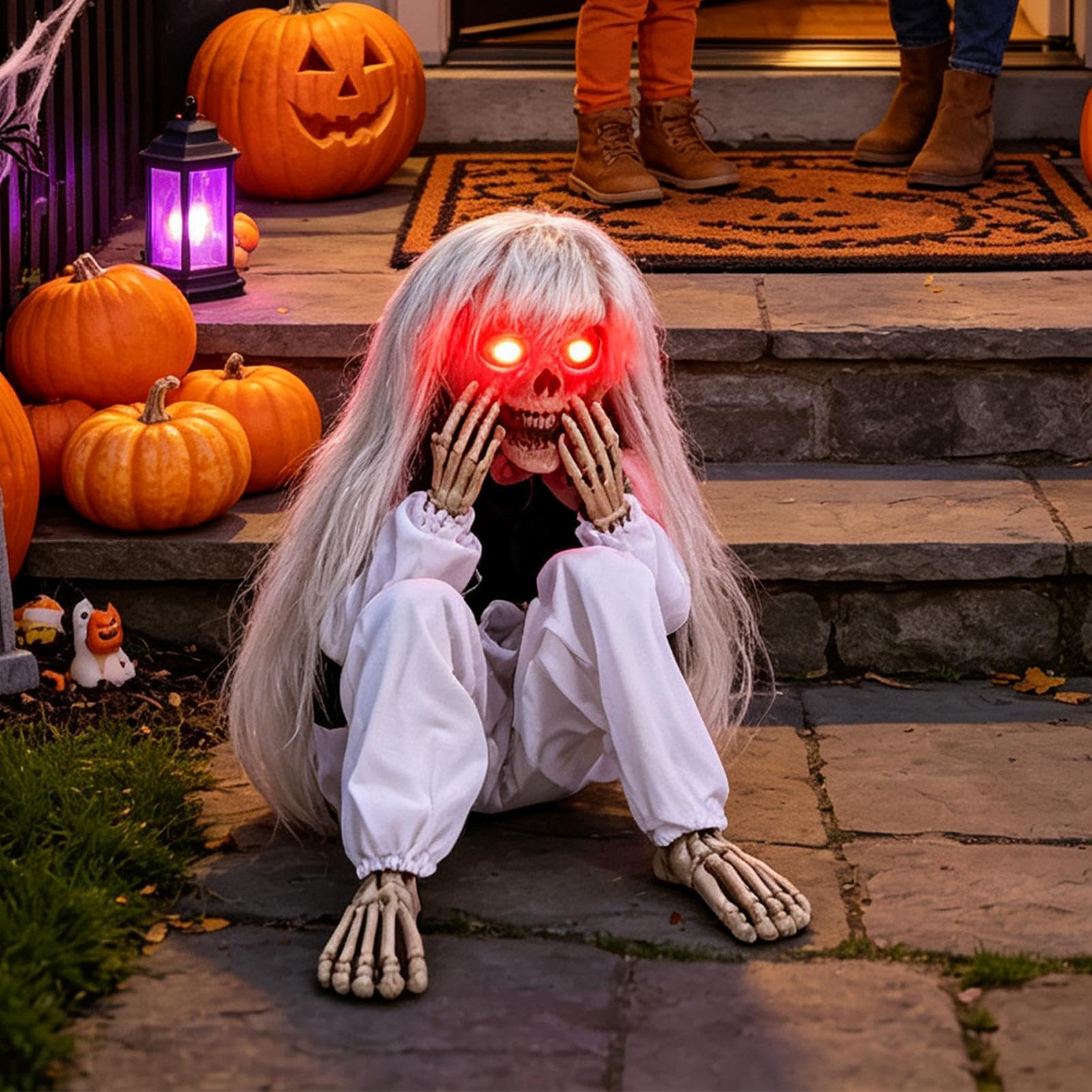 Decorazione Scheletro Halloween Halloween Pianto Attivato Dal Suono Con | Oggetti Di Scena Per Feste Horror Decorazioni Da Esterno Per Feste, Cortile, Casa Stregata E Ingresso