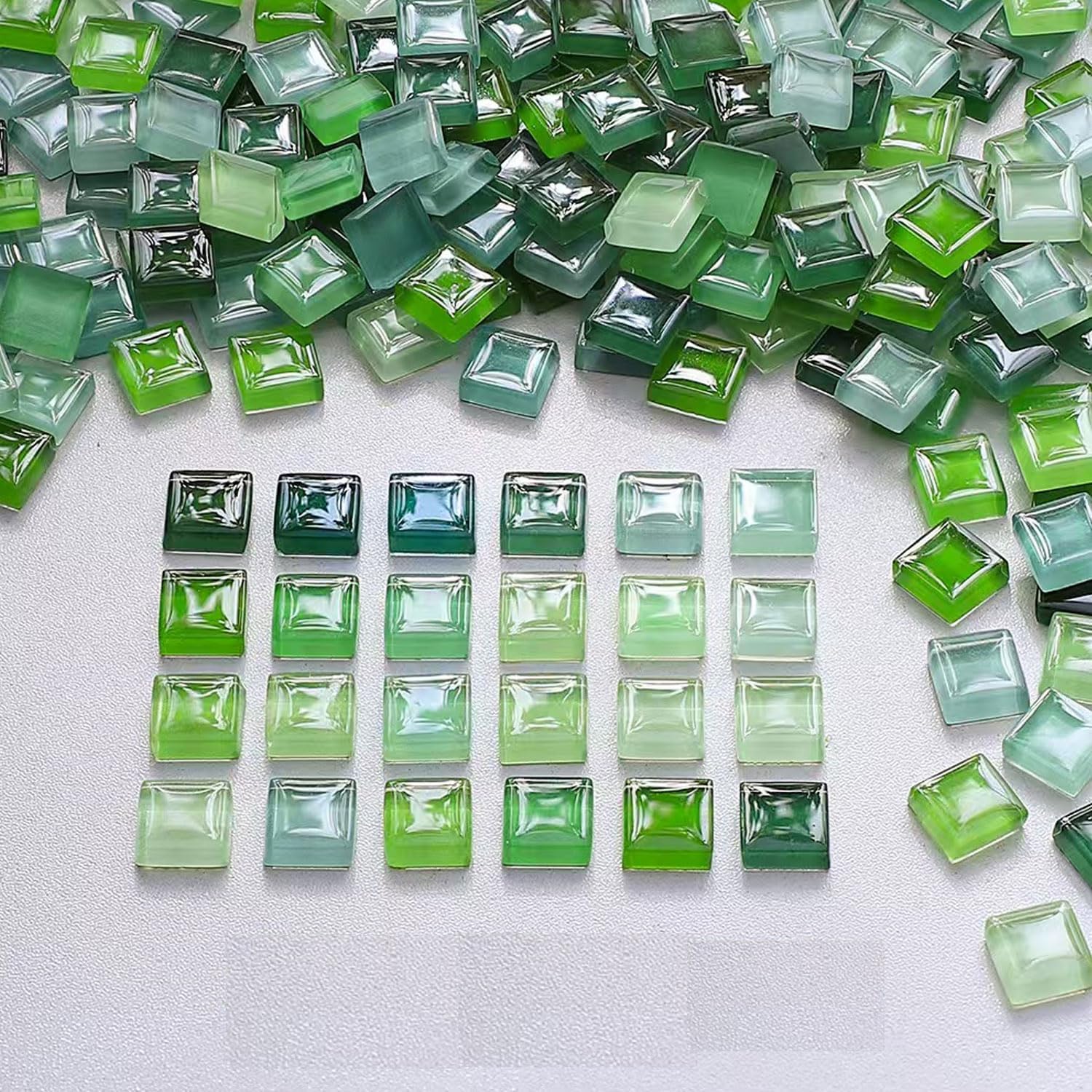 1100pcs Mixed Green Glass Mosaic Tiles, DIY Mosaic Tiles for Crafts, 2.2lbs Crystal Stained Glass Tiles, Children Handmade DIY Art Craft Projects for Home Decoration, 0.4X0.4 Inch (Green Series)