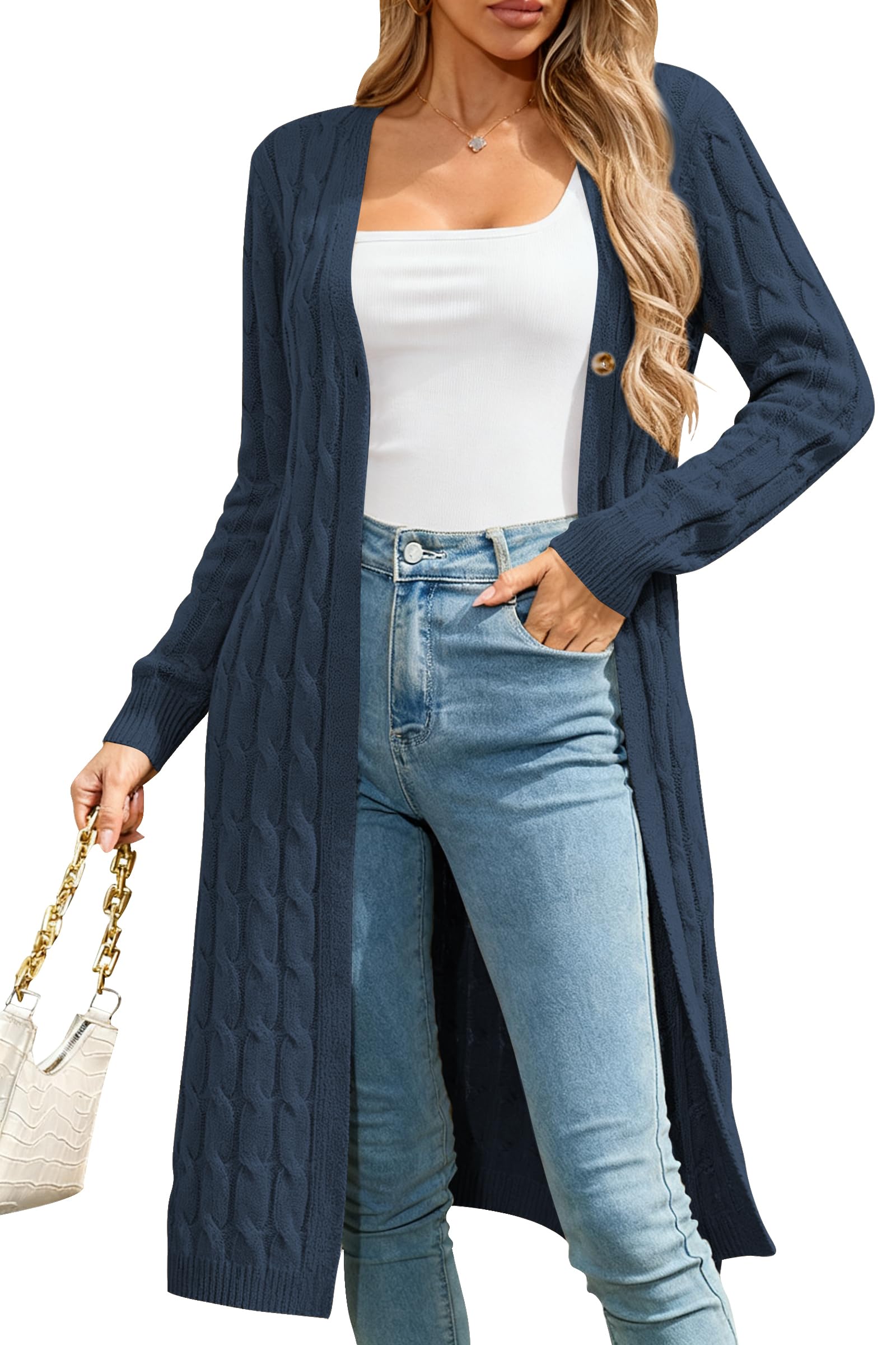 Cakulo Womens Long Cardigans Cable Knit Chunky Cardigan Sweaters Open Front Fall Winter Fashion Outfits Coats 2025