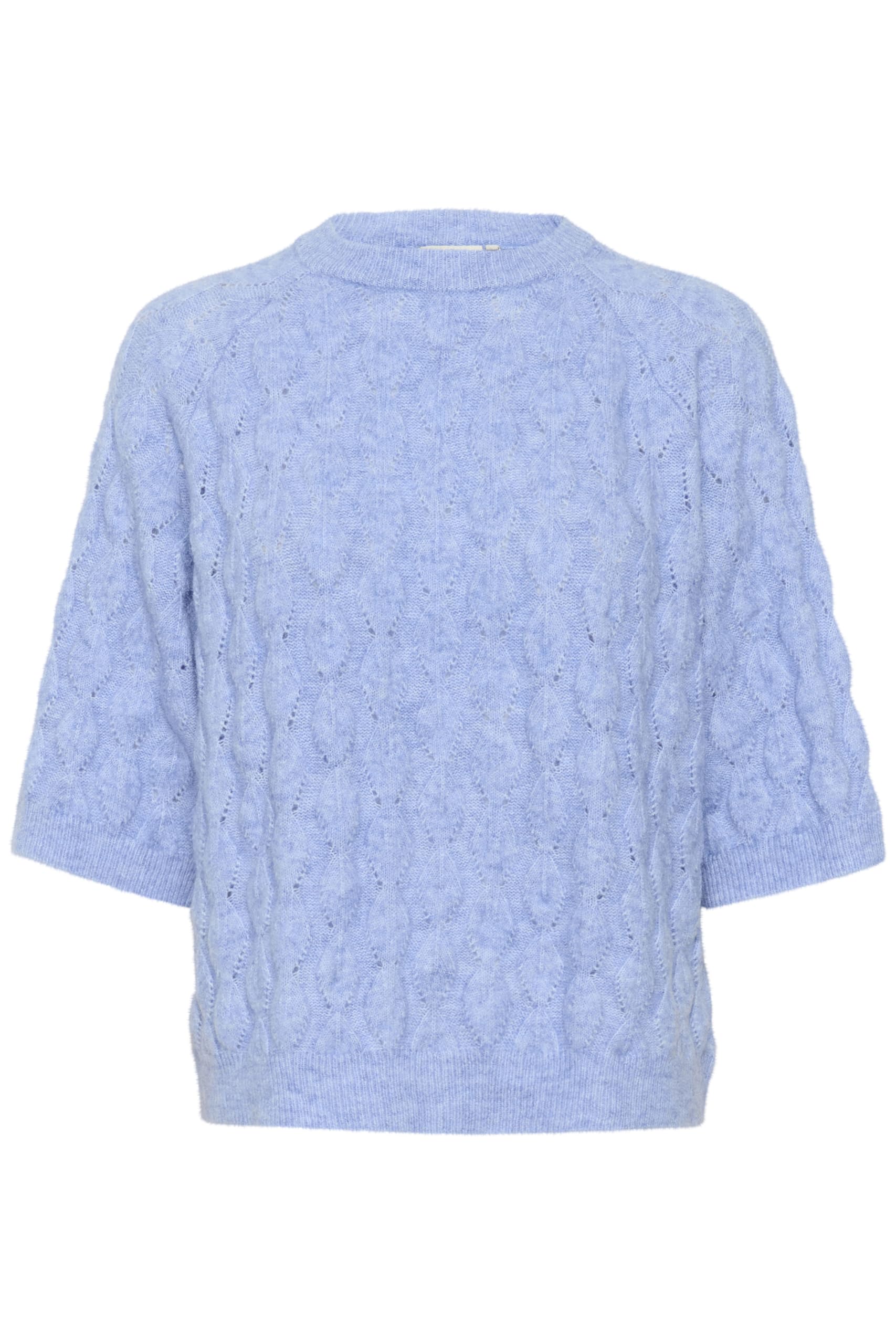 KAFFE Women's Pullover Round Neck Relaxed Fit Half Sleeves Patterned Knit, Vista Blue Melange, XXL