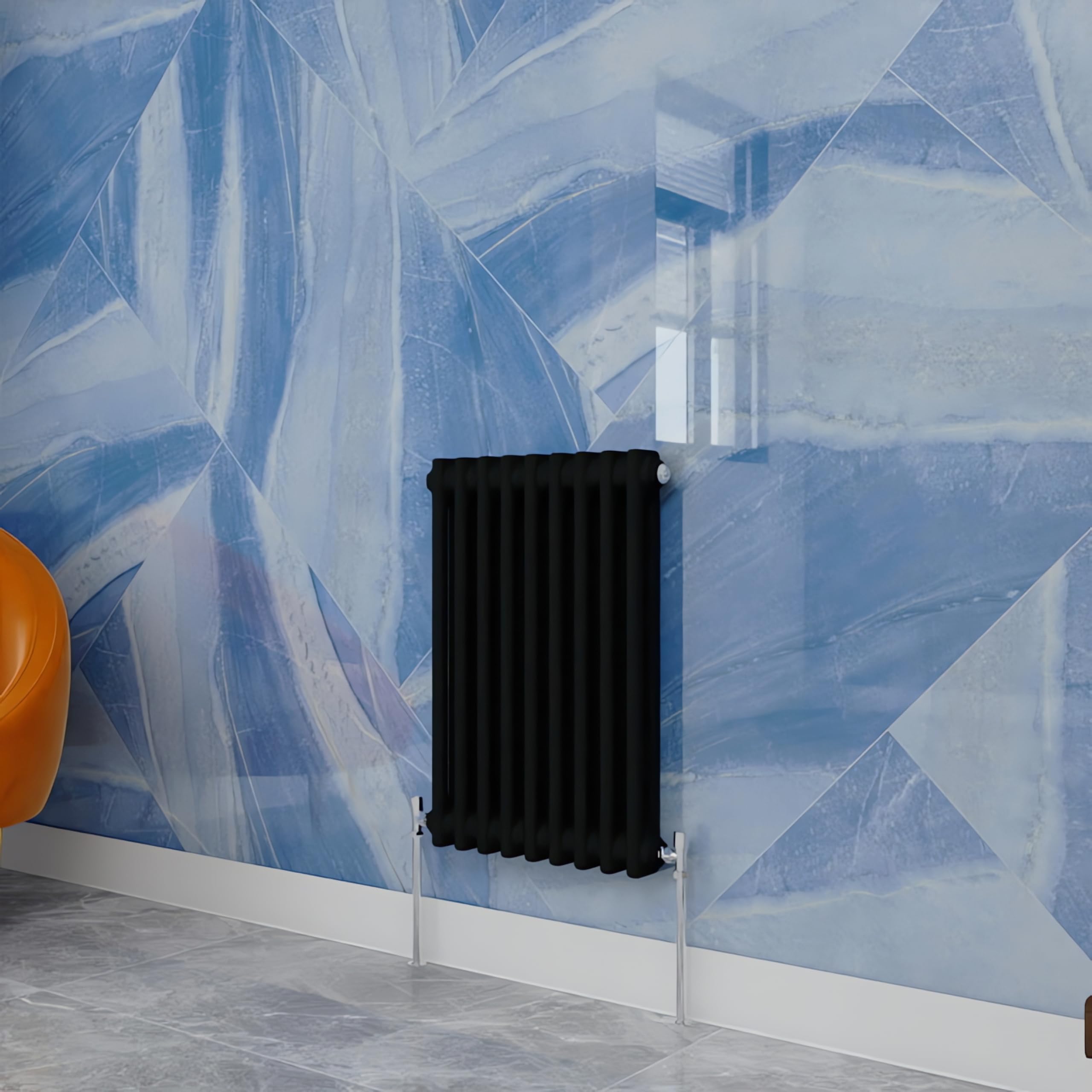 Traditional Household Cast Iron Radiator，Black Horizontal 600X425mm 2 Column Suitable for Multi-Room Central Heating