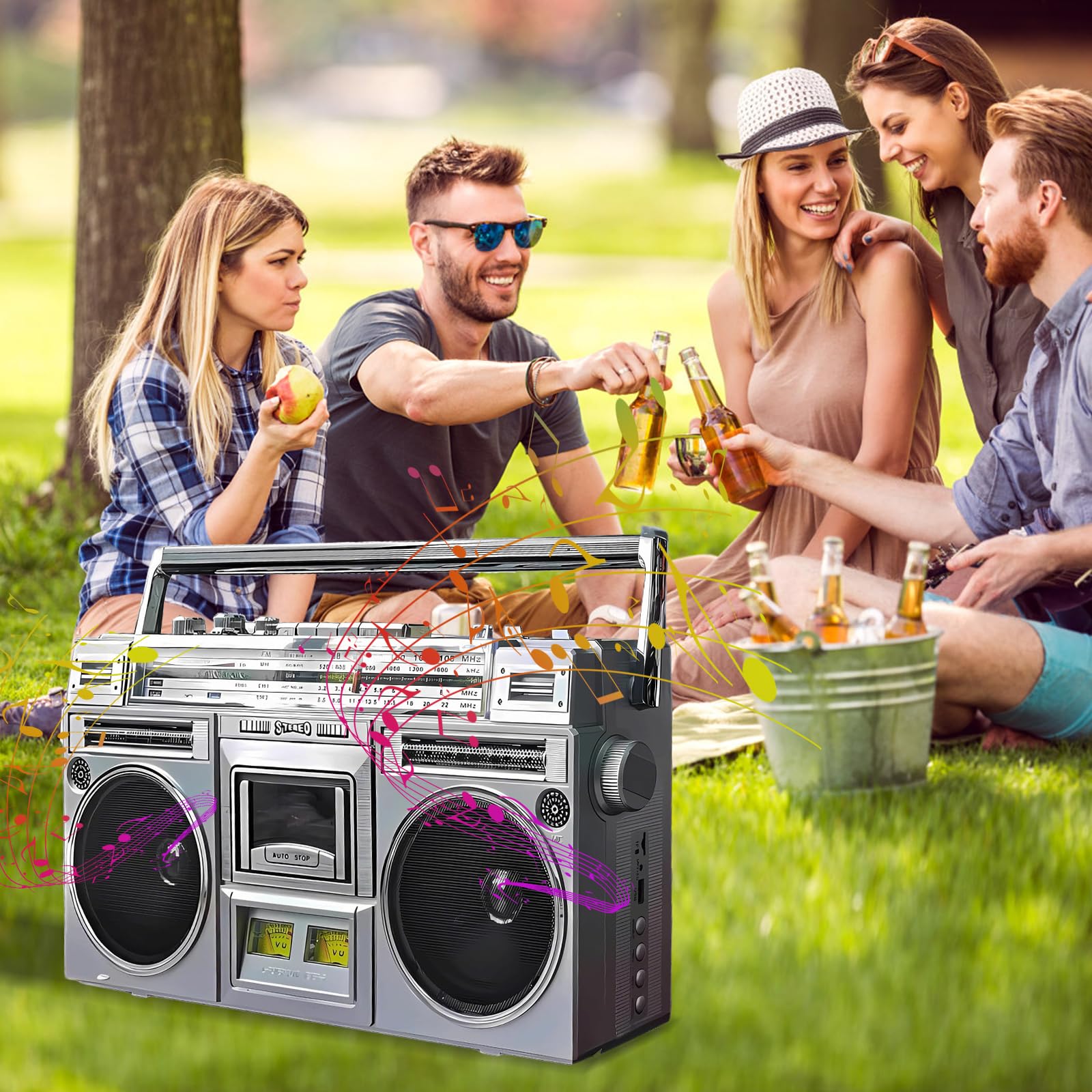 Retro Kassetten Boombox, Street Bluetooth Boombox Kassettenspieler,80s Style Retro Tragbarer AM/FM-Radio-Kassettenrekorder,unterstützt SD/USB-Eingang, für Familientreffen Reisen