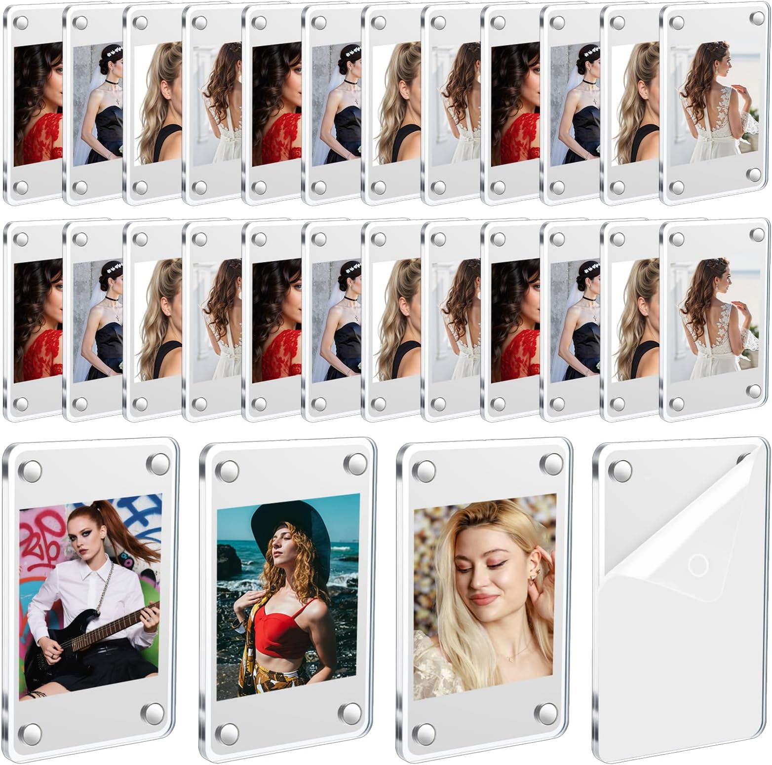 - 27 Pack Acrylic Magnetic Picture Frames for Refrigerator, Clear Polaroid Magnet Frames - Double Sided Mini Fridge Photo Frame for Fujifilm Instax Mini Pictures (2.36 x 3.54 Inch)
