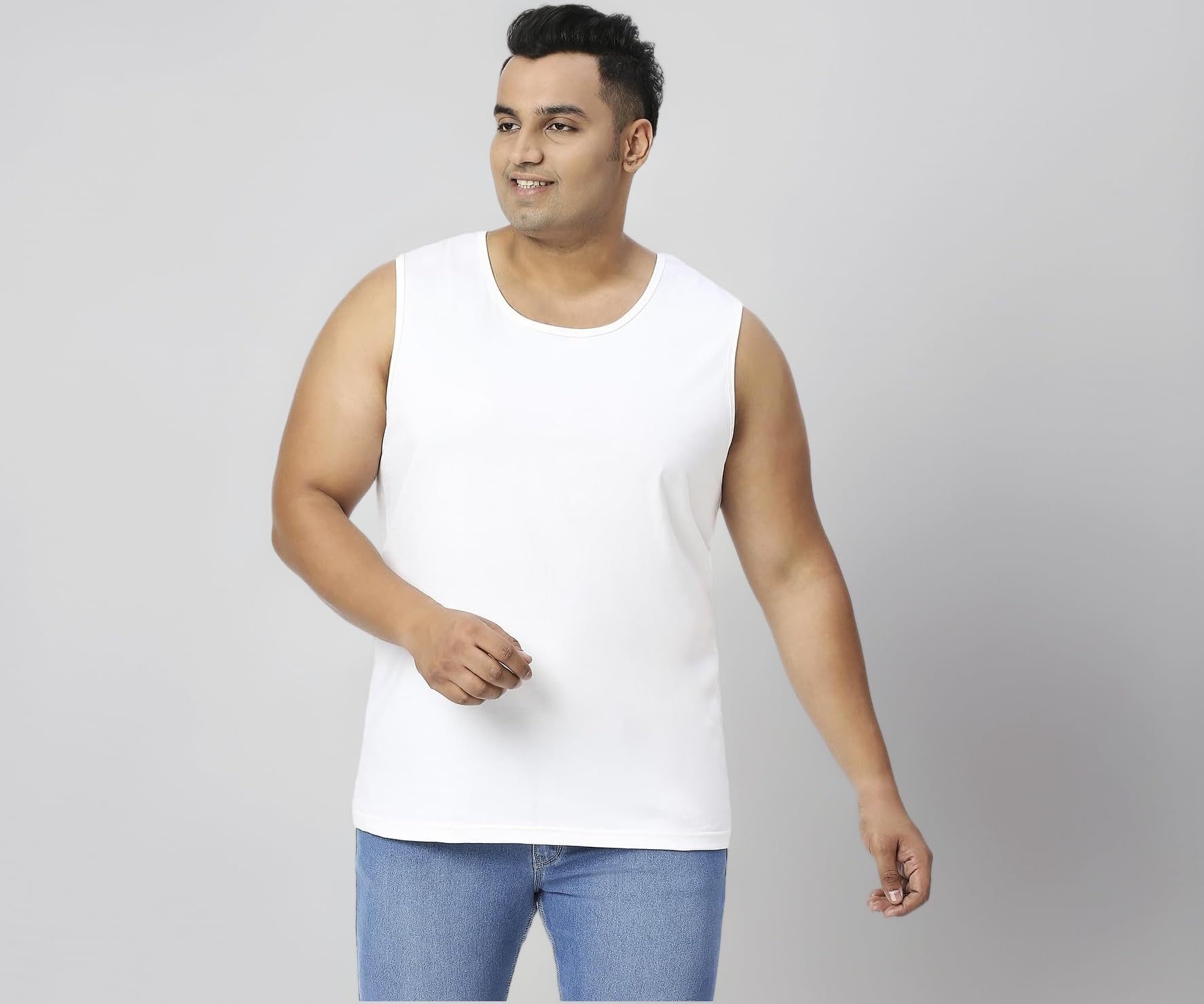 VAISHVIK Men's Plus Size Cotton Sando Tank Top 3XL,4XL,5XL,6XL,7XL,8XL,9XL,10XL | Big & Over Size Sleeveless Vest Baniyan | Round Neck Sando | Comfort Fit | White