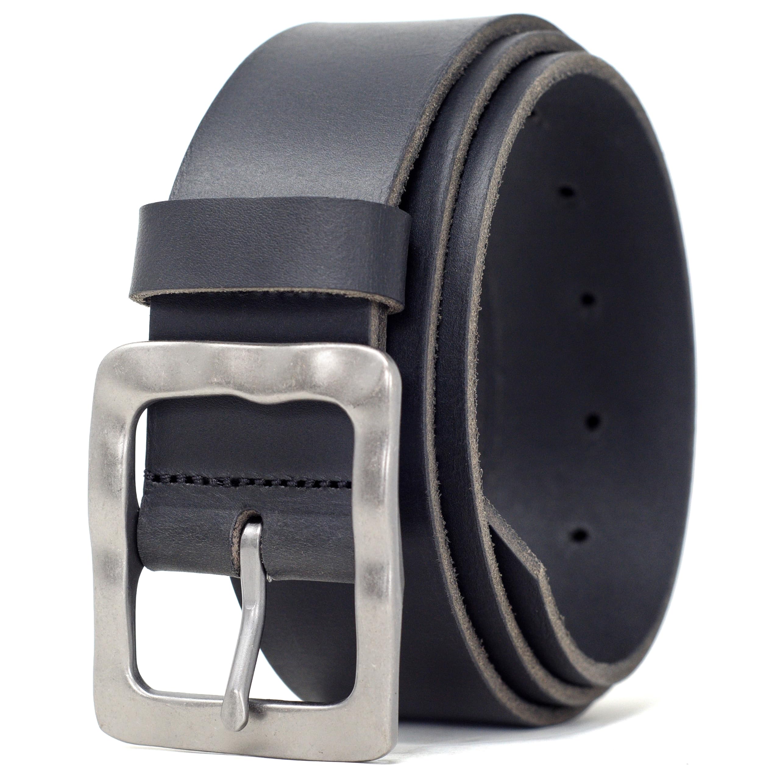 Ashford Ridge Men's Black Made In England 38Mm Full Hide Leather Belt With Vintage Style Buckle - 2XL