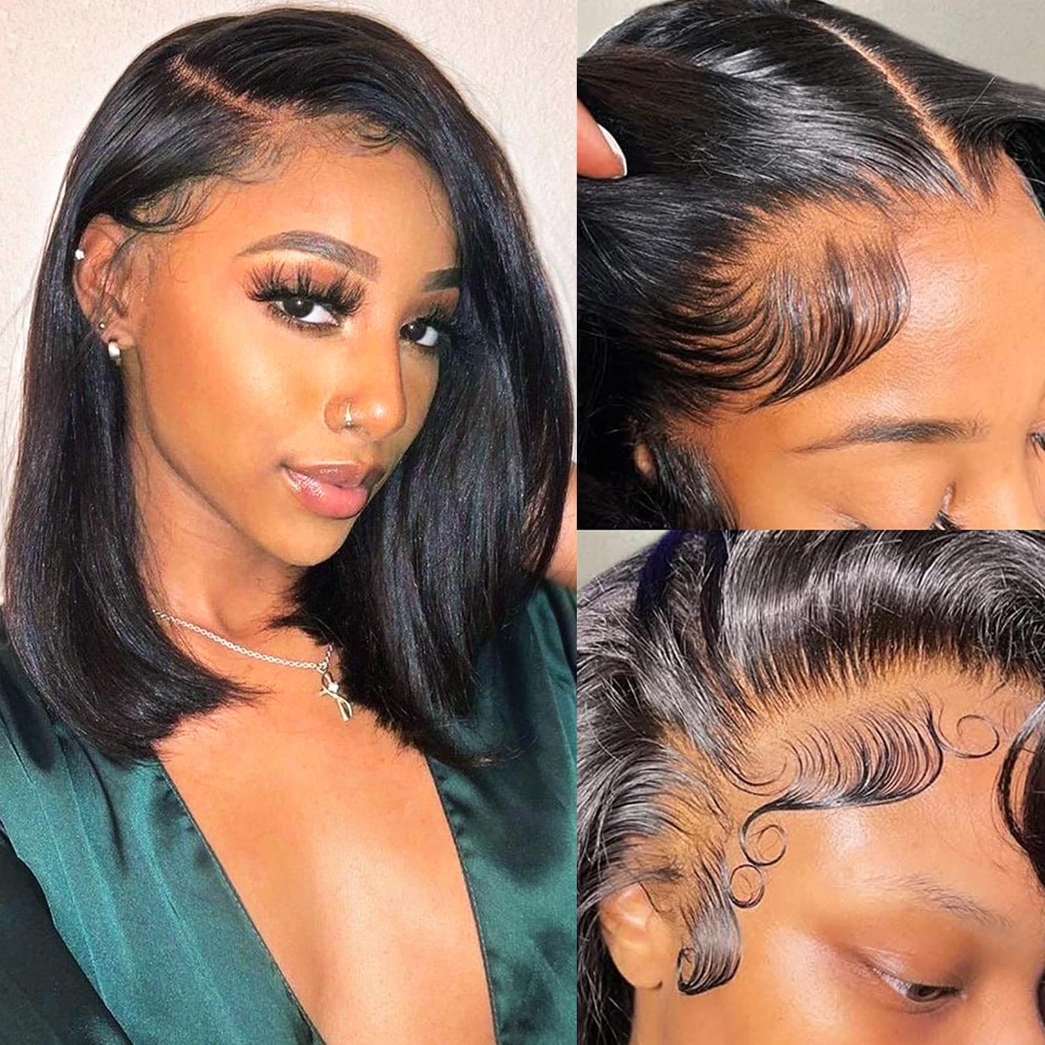 HUIWANYAN Bob Wig Human Hair 13x4 Frontal lace Wig Glueless Wigs Human Hair Pre Plucked Hd Lace Front Wigs Human Hair 180% Density Straight Short Bob Wigs For Black Women Natural Color 14 Inch