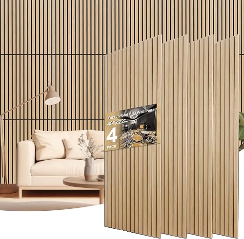 Miniatura 9 de Yuzzy Paneles de madera para pared, paneles acústicos de listones de madera de nogal oscuro de 9 pies, 4 unidades, paneles de pared modernos que