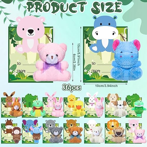 Miniatura 3 de Juego de 36 tarjetas de regalo para el día de San Valentín con mini juguetes de peluche, pequeño y lindo animal de peluche para niños, tarjetas de